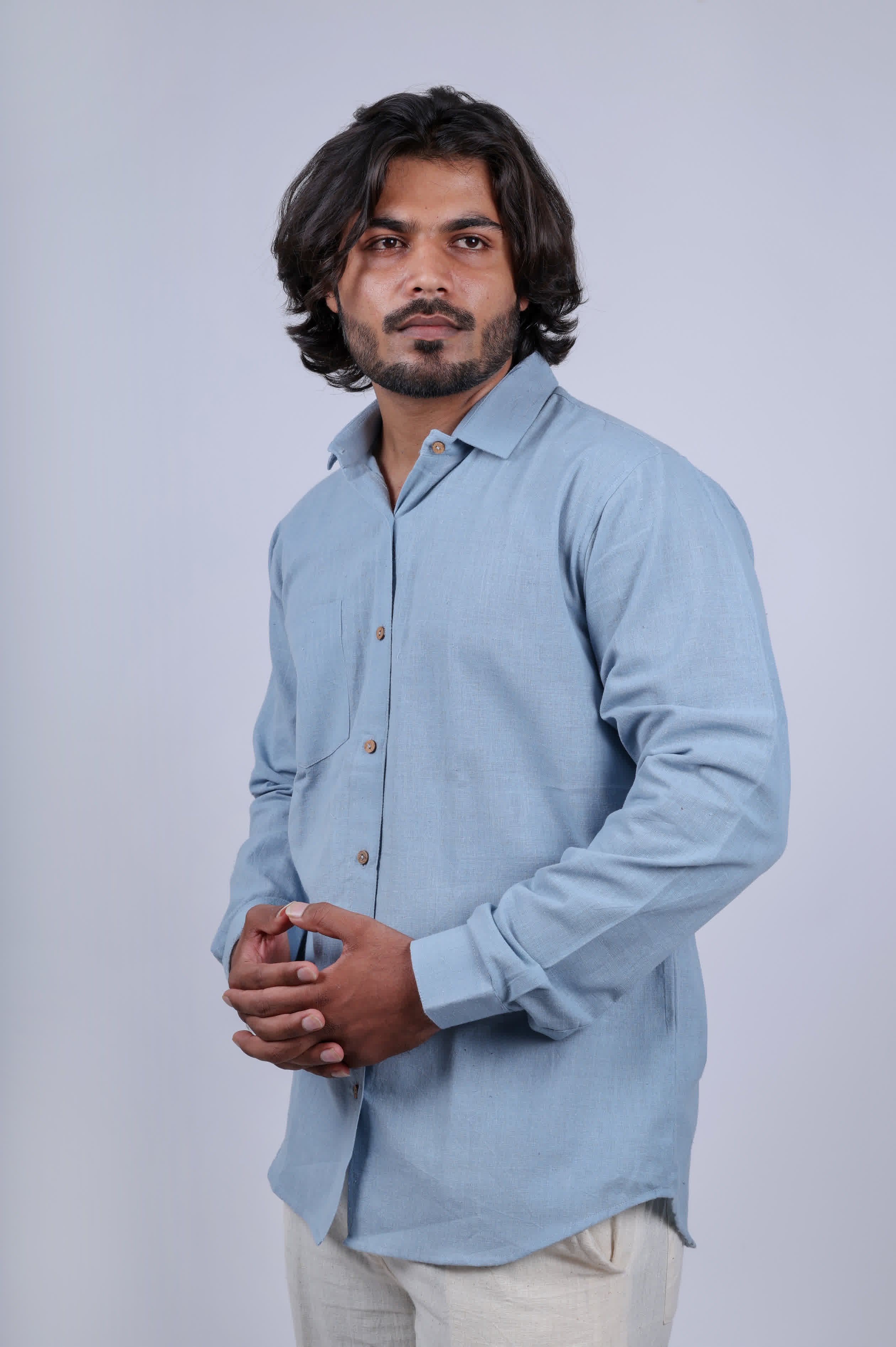 Kala Cotton Sky Blue Full Sleeves Shirt RAKHIYO