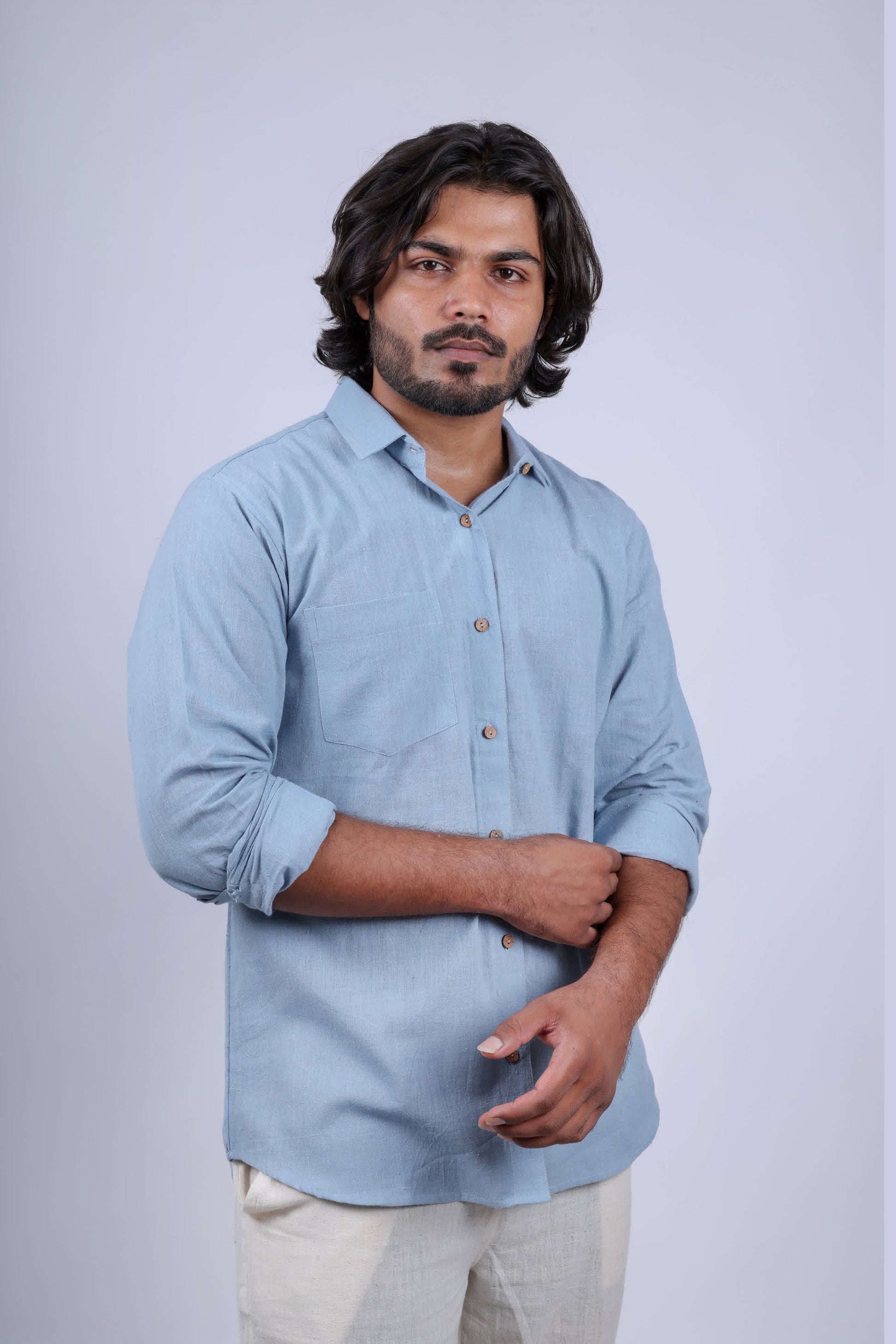 Kala Cotton Sky Blue Full Sleeves Shirt RAKHIYO