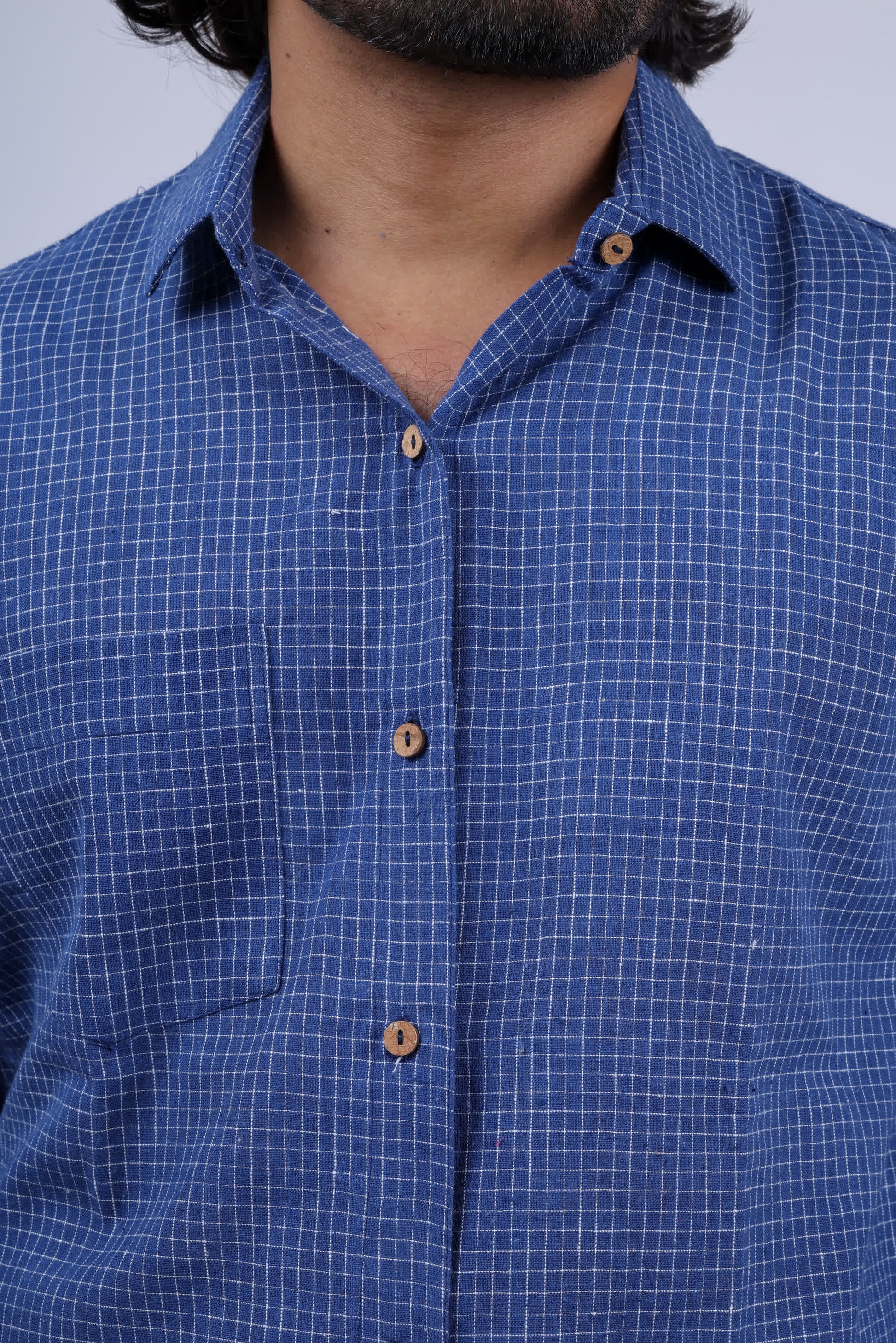 Kala Cotton Indigo Small Checks Full Sleeves Shirt RAKHIYO