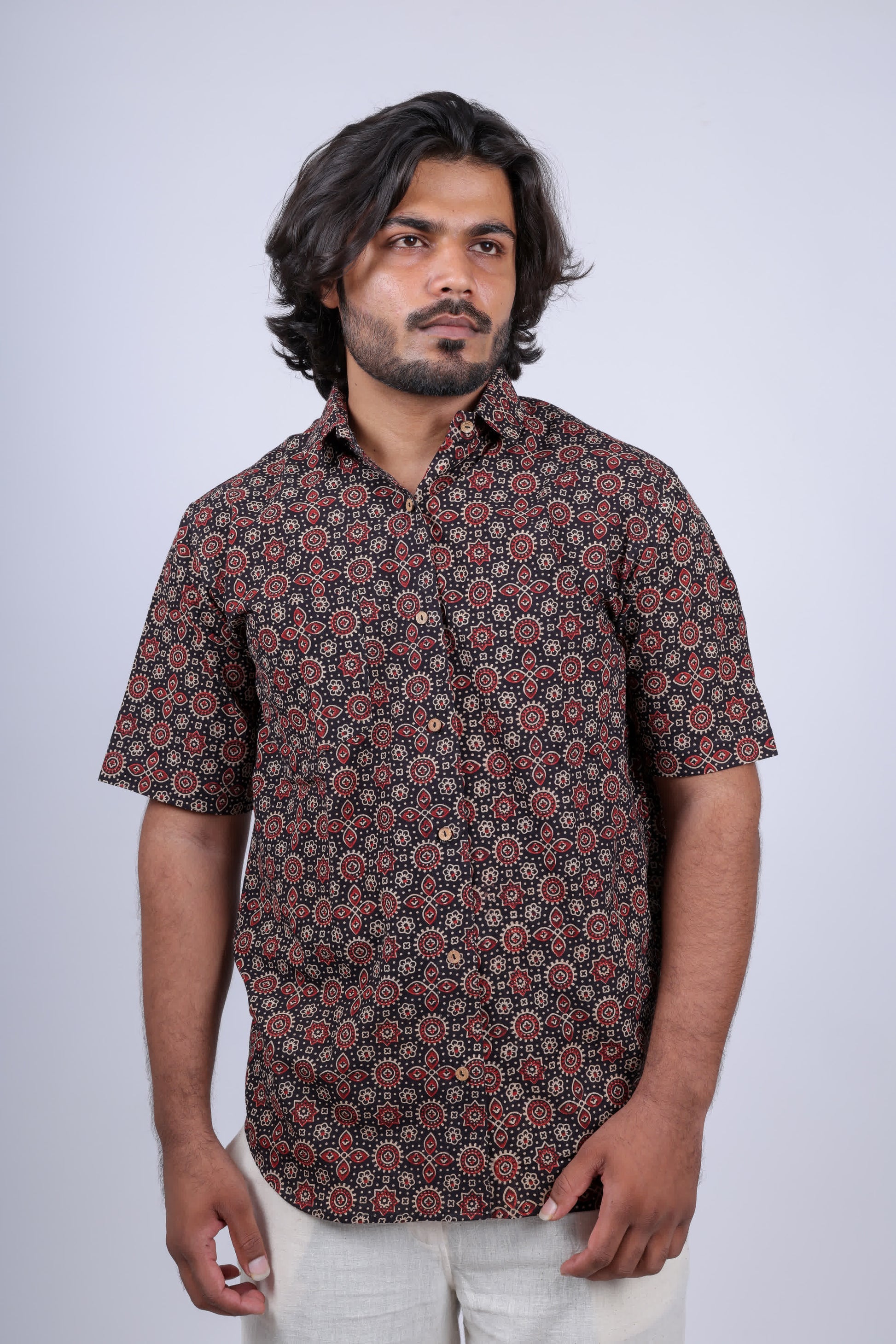 Cotton Ajarakh Half Sleeves Shirt RAKHIYO