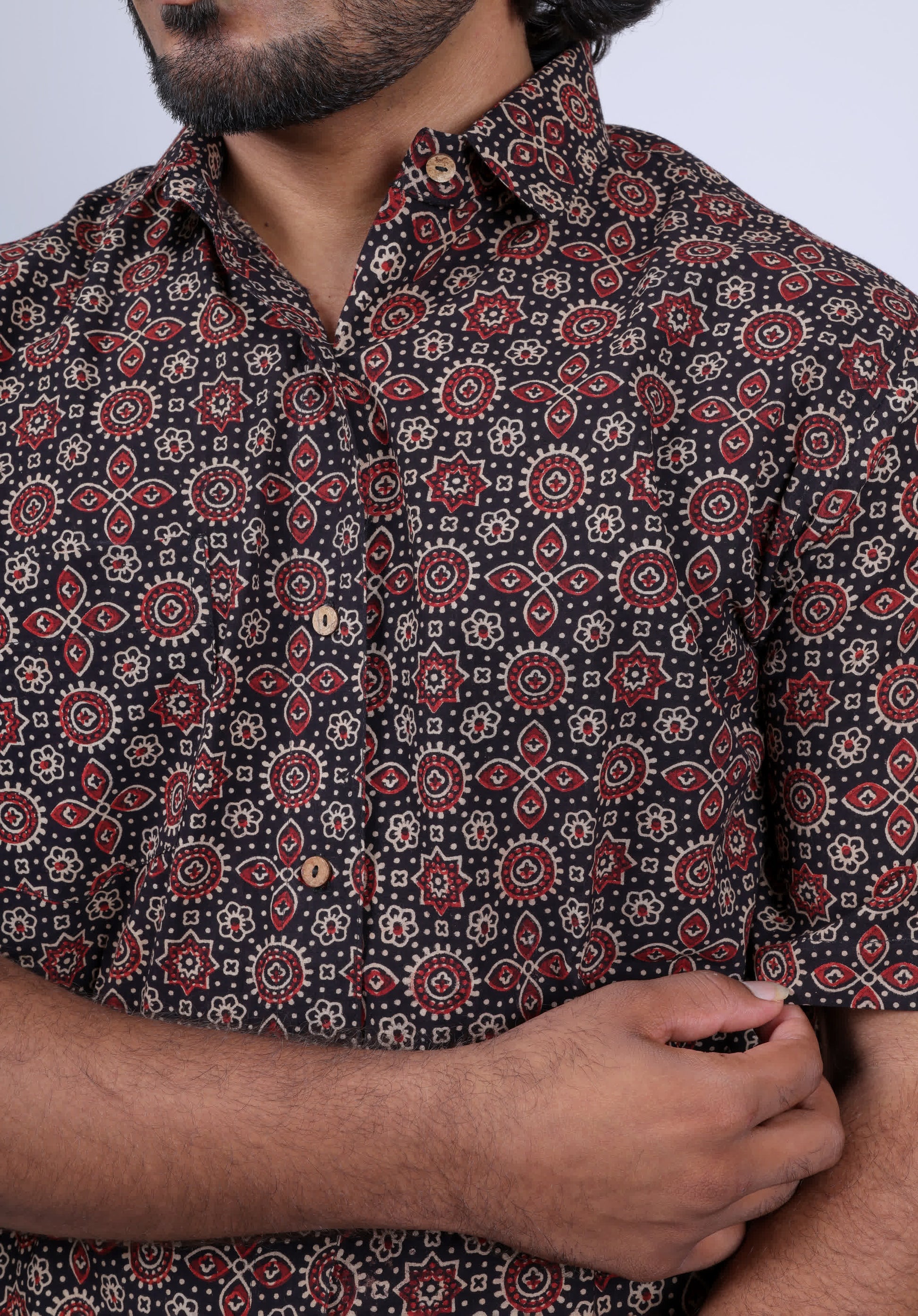 Cotton Ajarakh Half Sleeves Shirt RAKHIYO