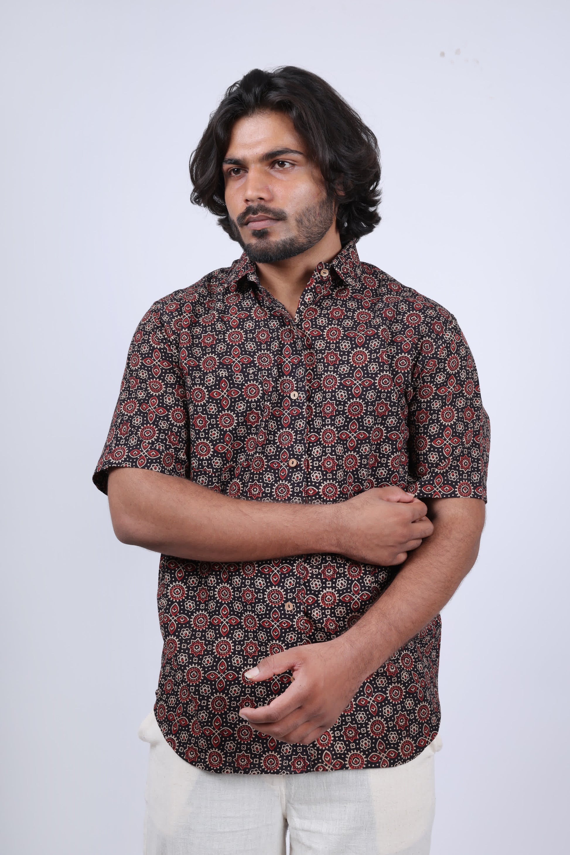 Cotton Ajarakh Half Sleeves Shirt RAKHIYO