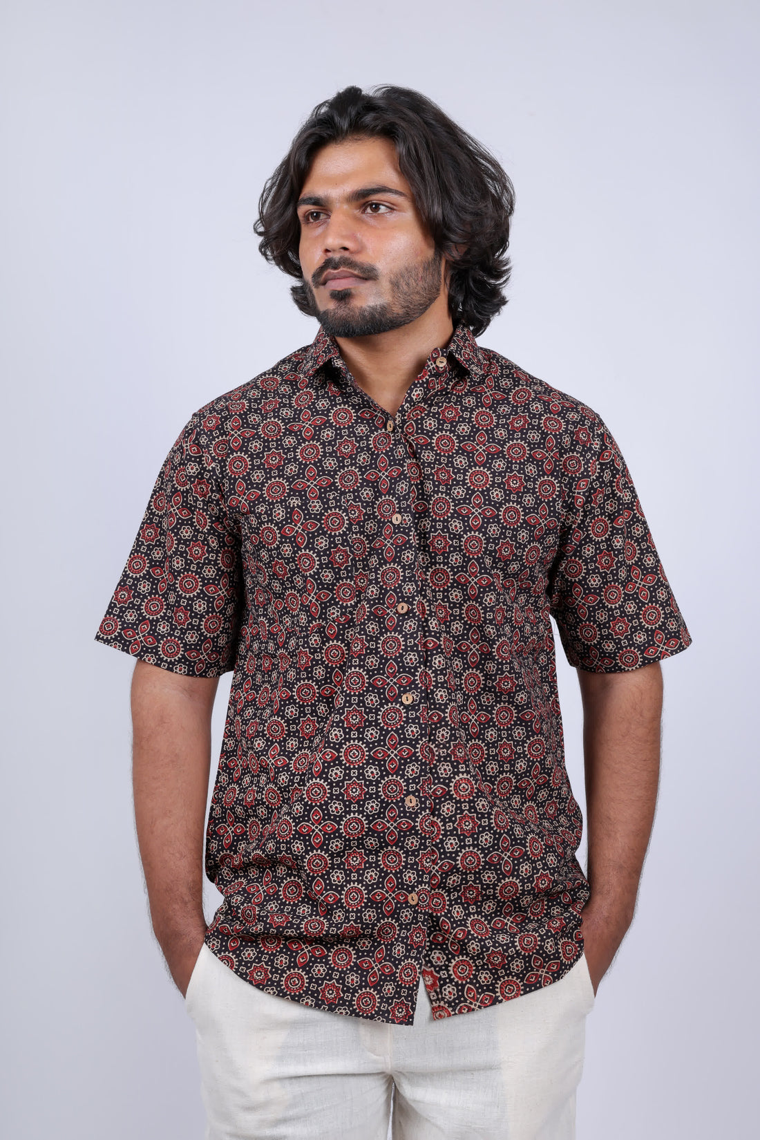 Cotton Ajarakh Half Sleeves Shirt RAKHIYO