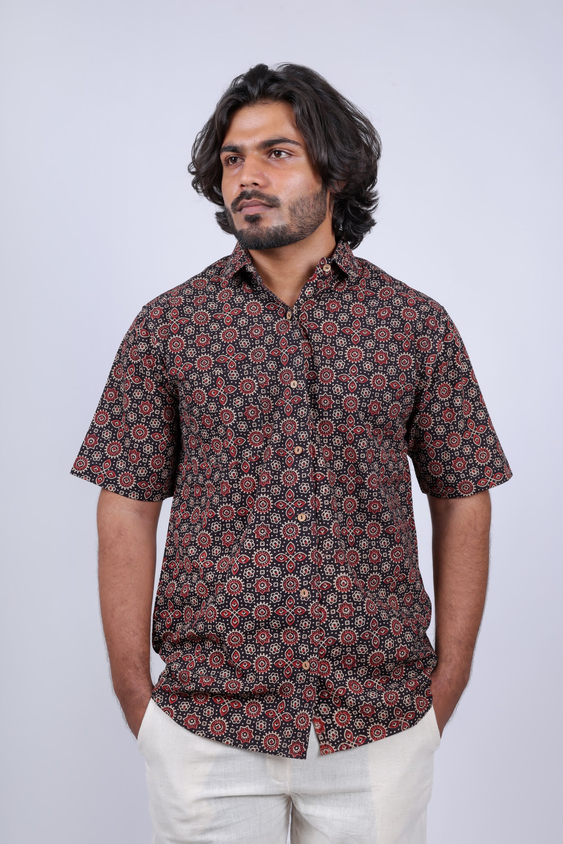 Cotton Ajarakh Half Sleeves Shirt RAKHIYO