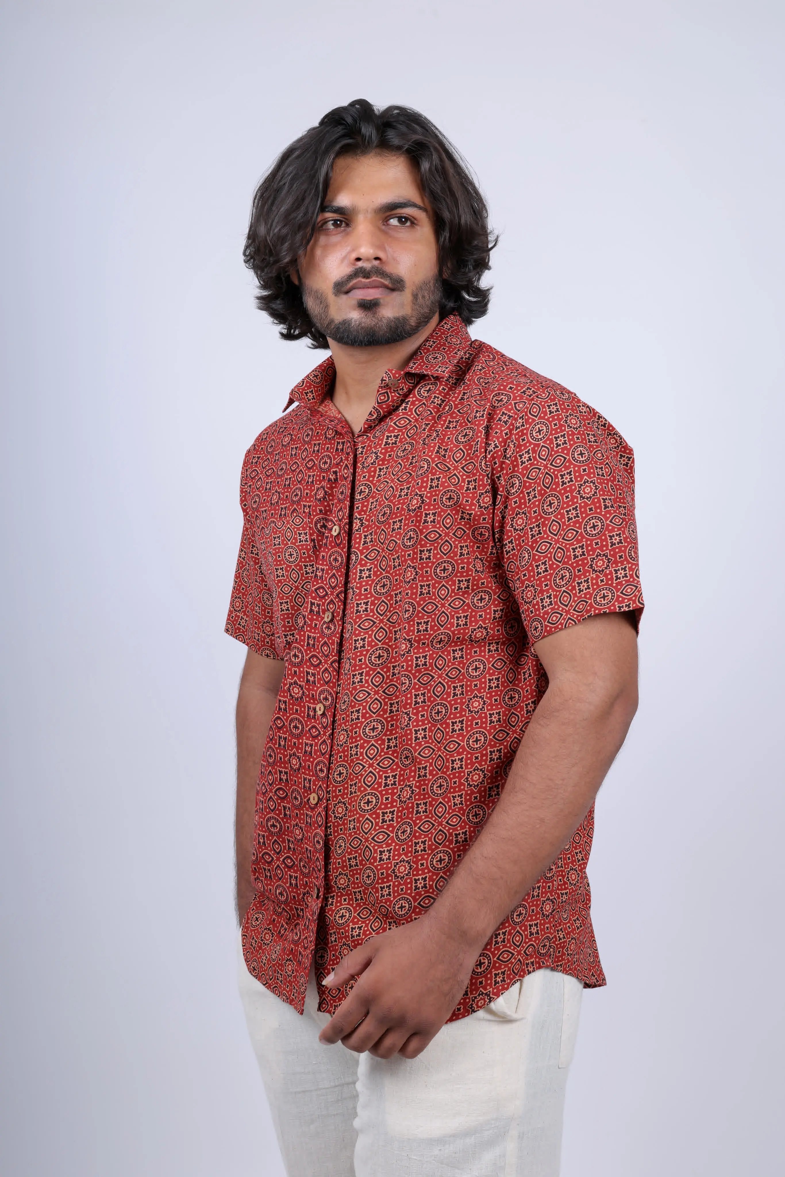 Cotton Ajarakh Half Sleeves Shirt RAKHIYO