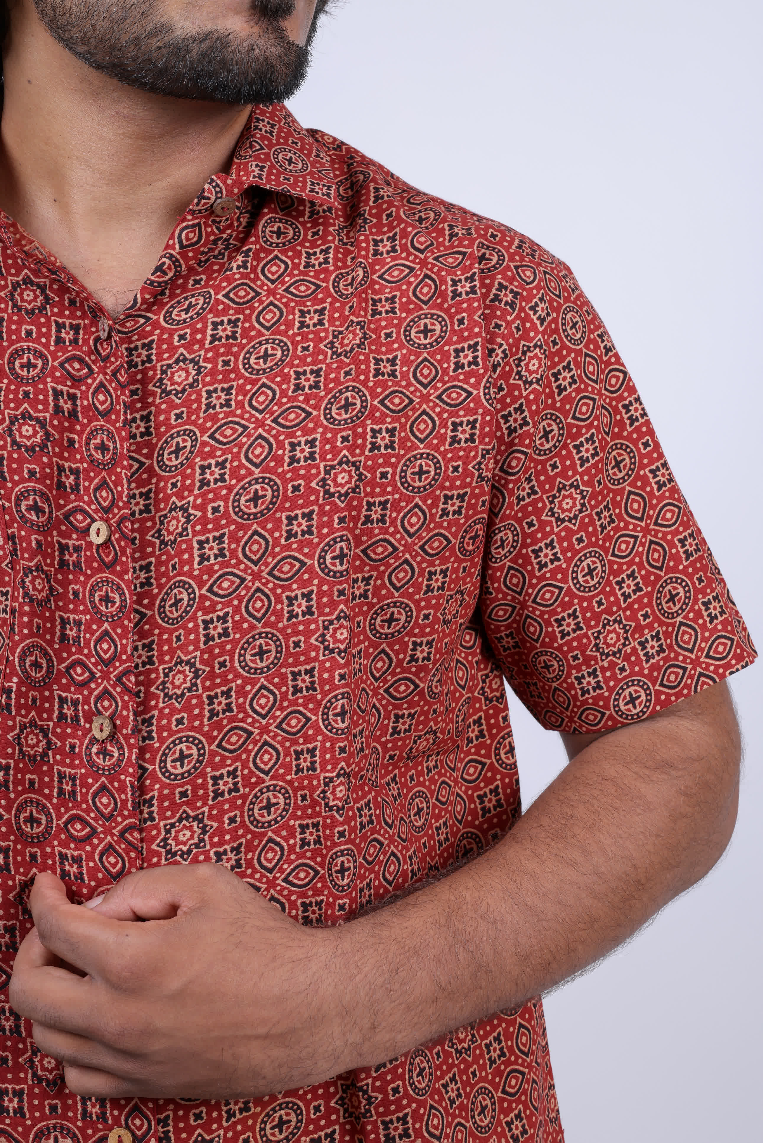 Cotton Ajarakh Half Sleeves Shirt RAKHIYO