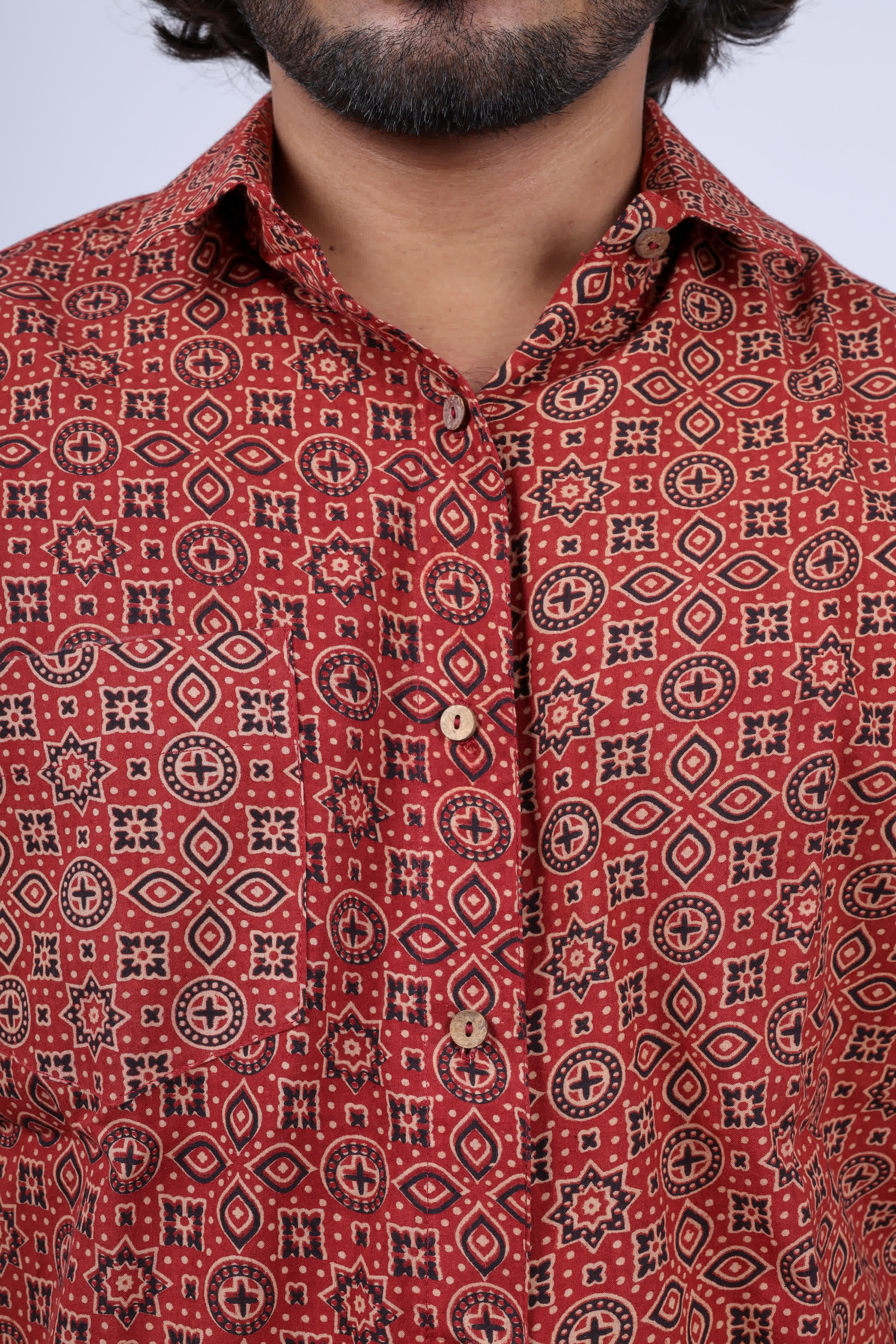 Cotton Ajarakh Half Sleeves Shirt RAKHIYO