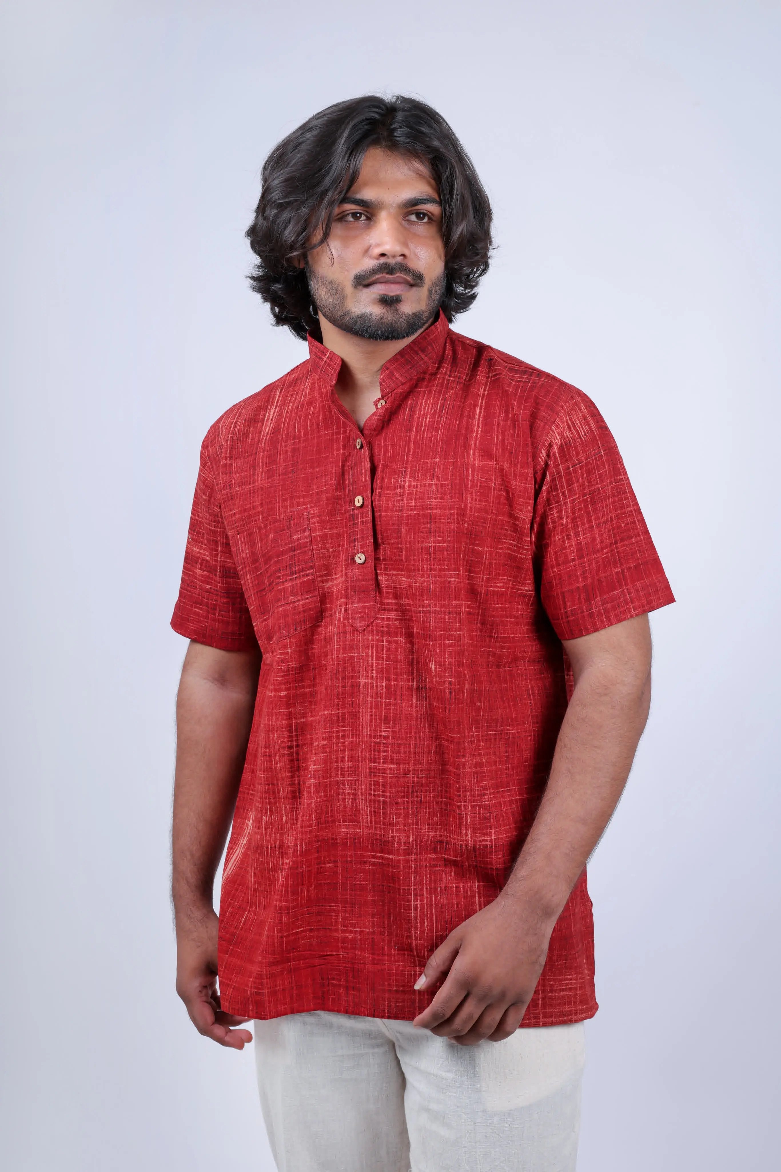 Cotton Brush Print Half Sleeves Short Kurta RAKHIYO
