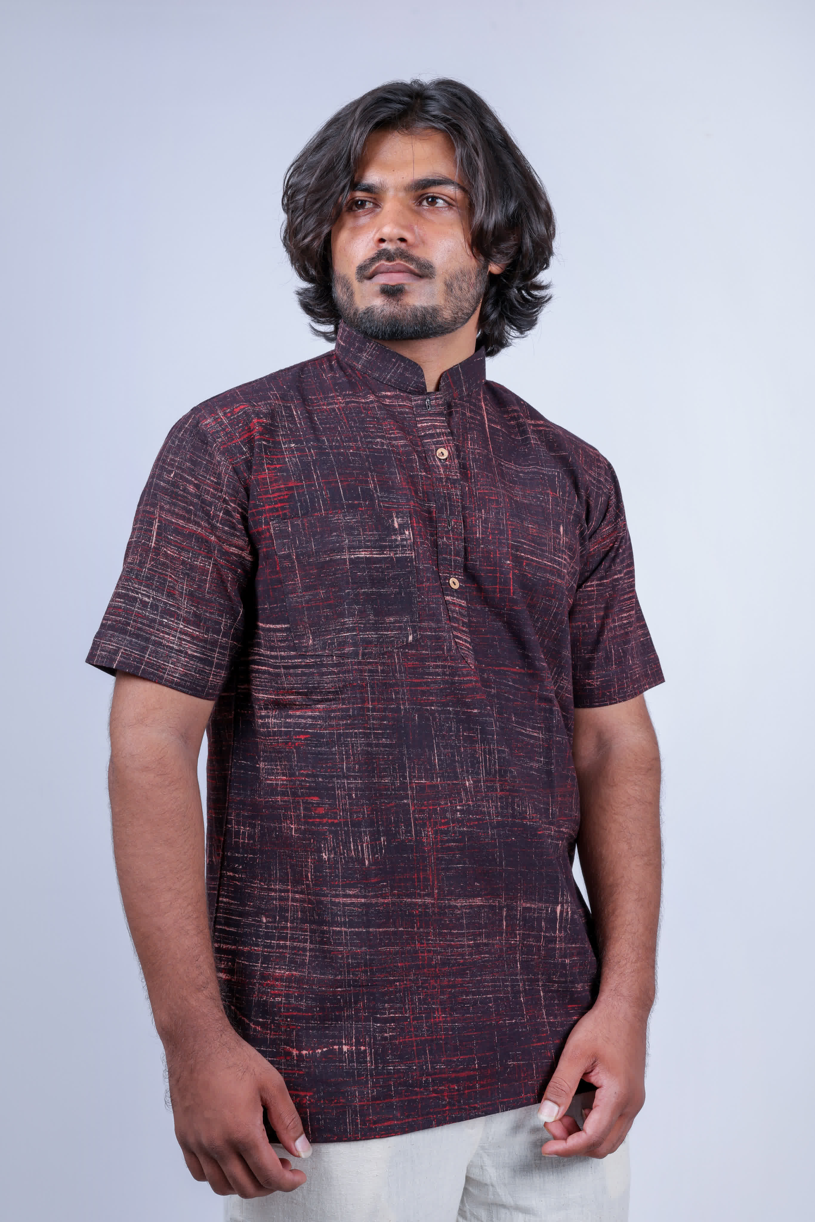 Cotton Brush Print Half Sleeves Short Kurta RAKHIYO