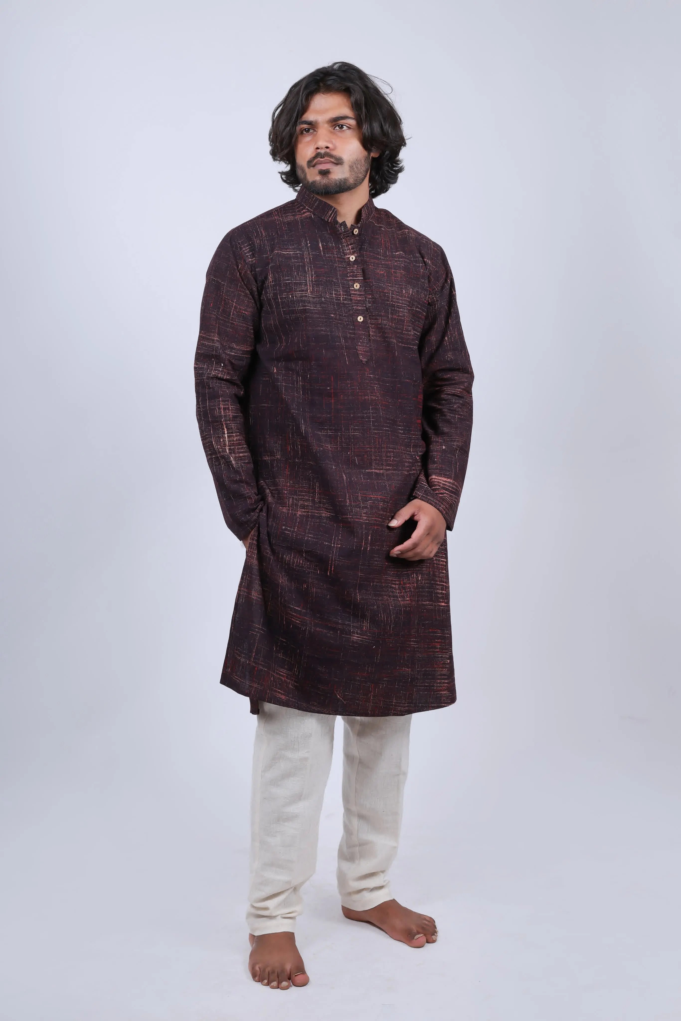 Cotton Brush Print Full Sleeves Long Kurta RAKHIYO