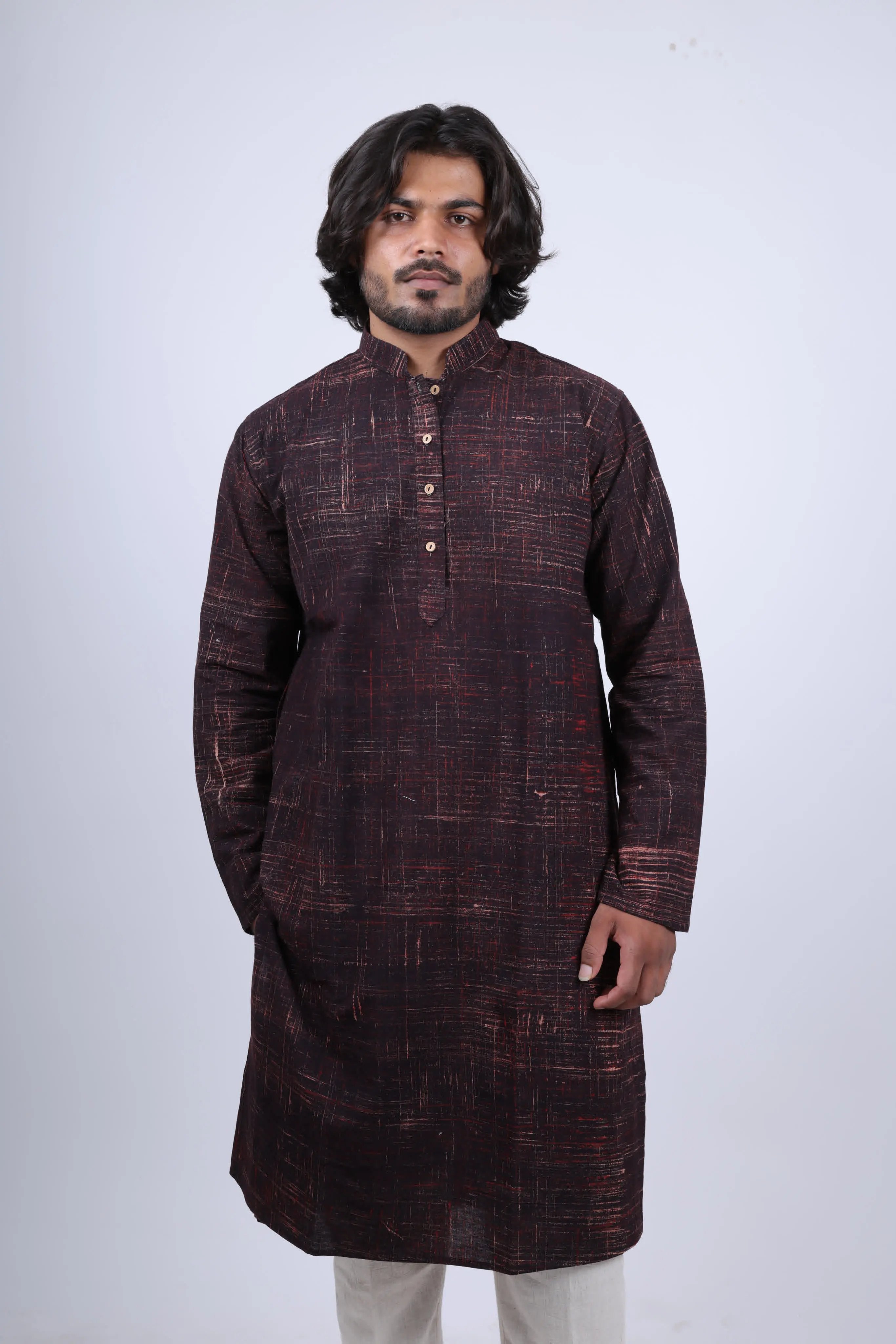 Cotton Brush Print Full Sleeves Long Kurta RAKHIYO