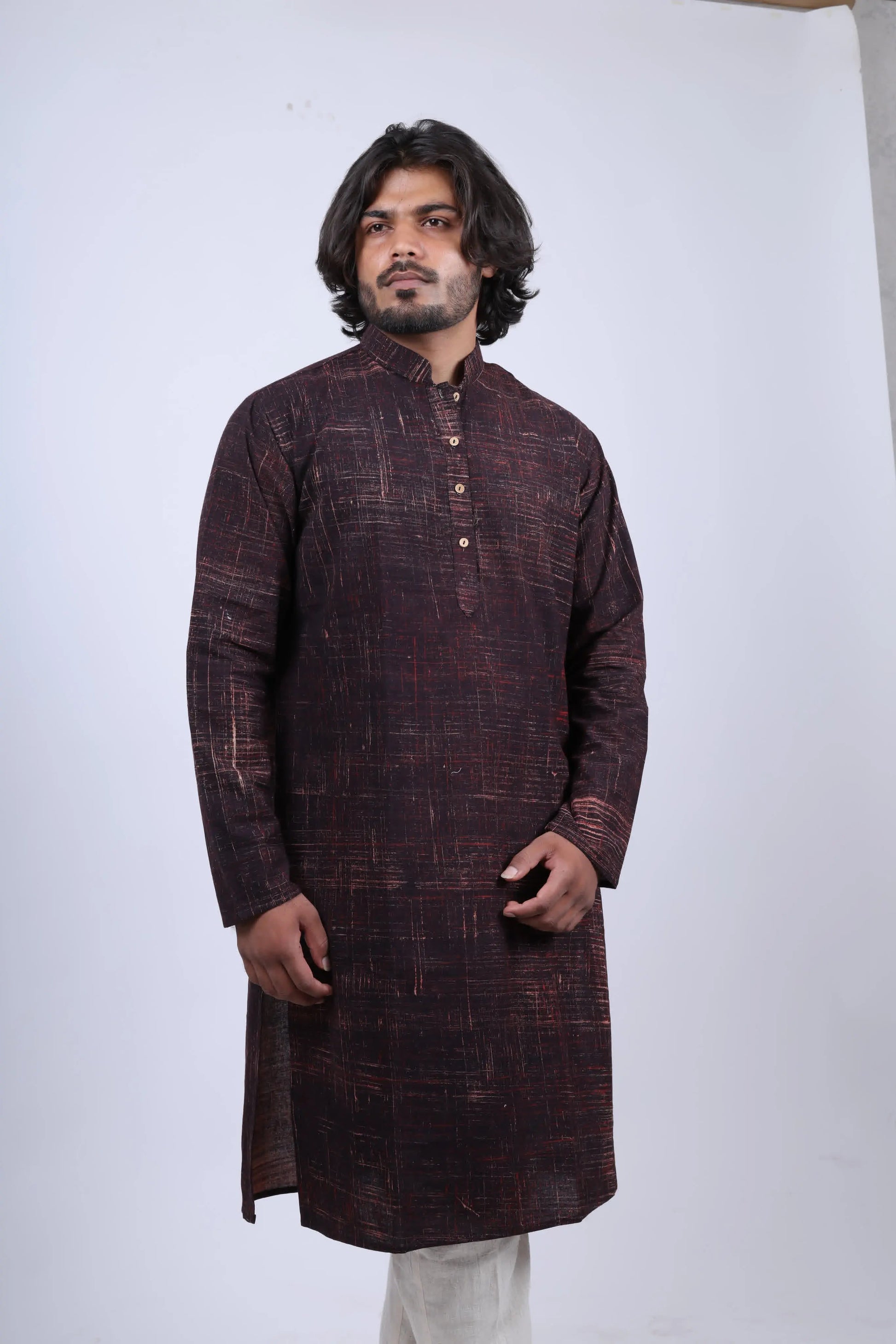 Cotton Brush Print Full Sleeves Long Kurta RAKHIYO