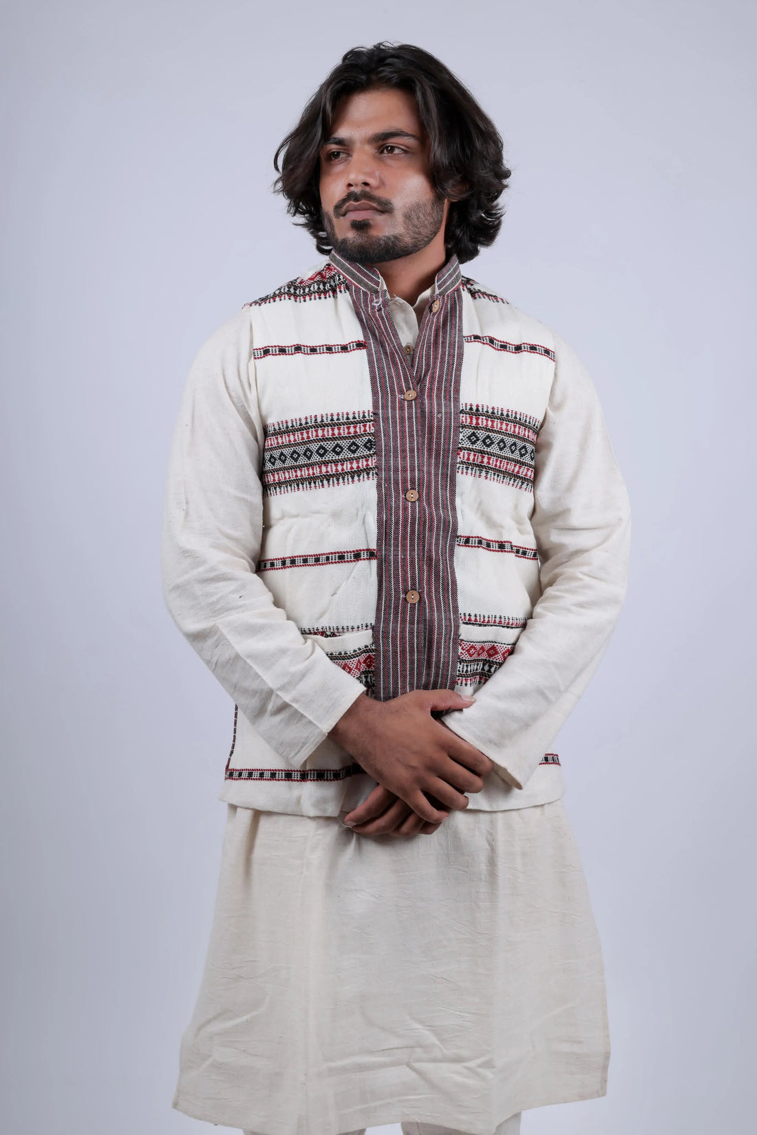 Woolen Kutchi Bhujodi Weaving White Jacket RAKHIYO
