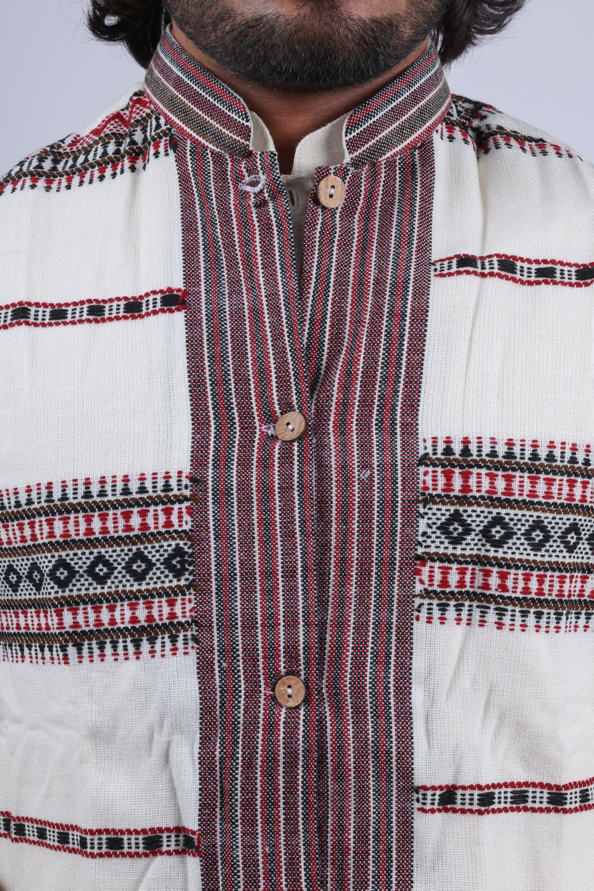 Woolen Kutchi Bhujodi Weaving White Jacket RAKHIYO