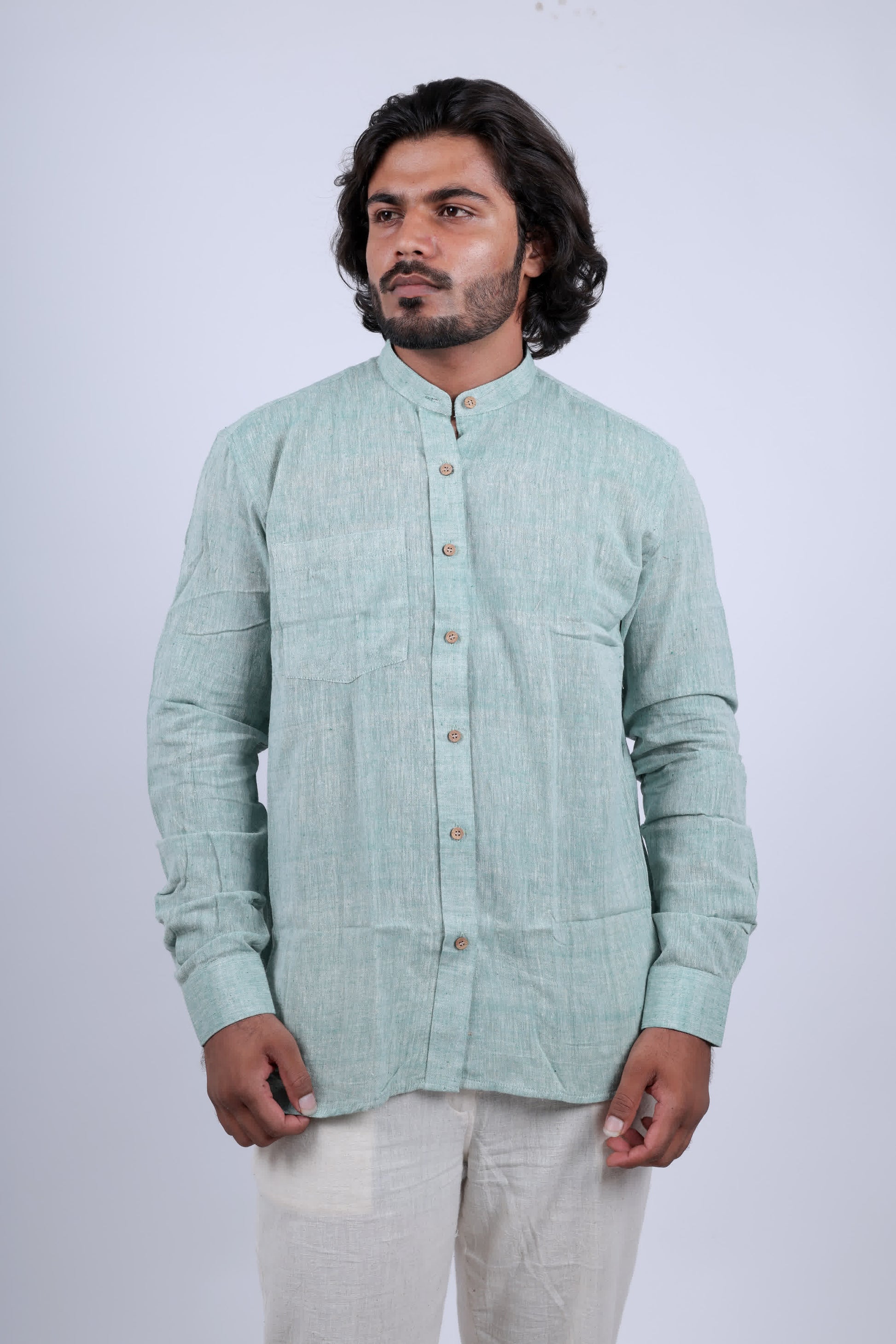 Kala Cotton Pista Full Sleeves Shirt RAKHIYO