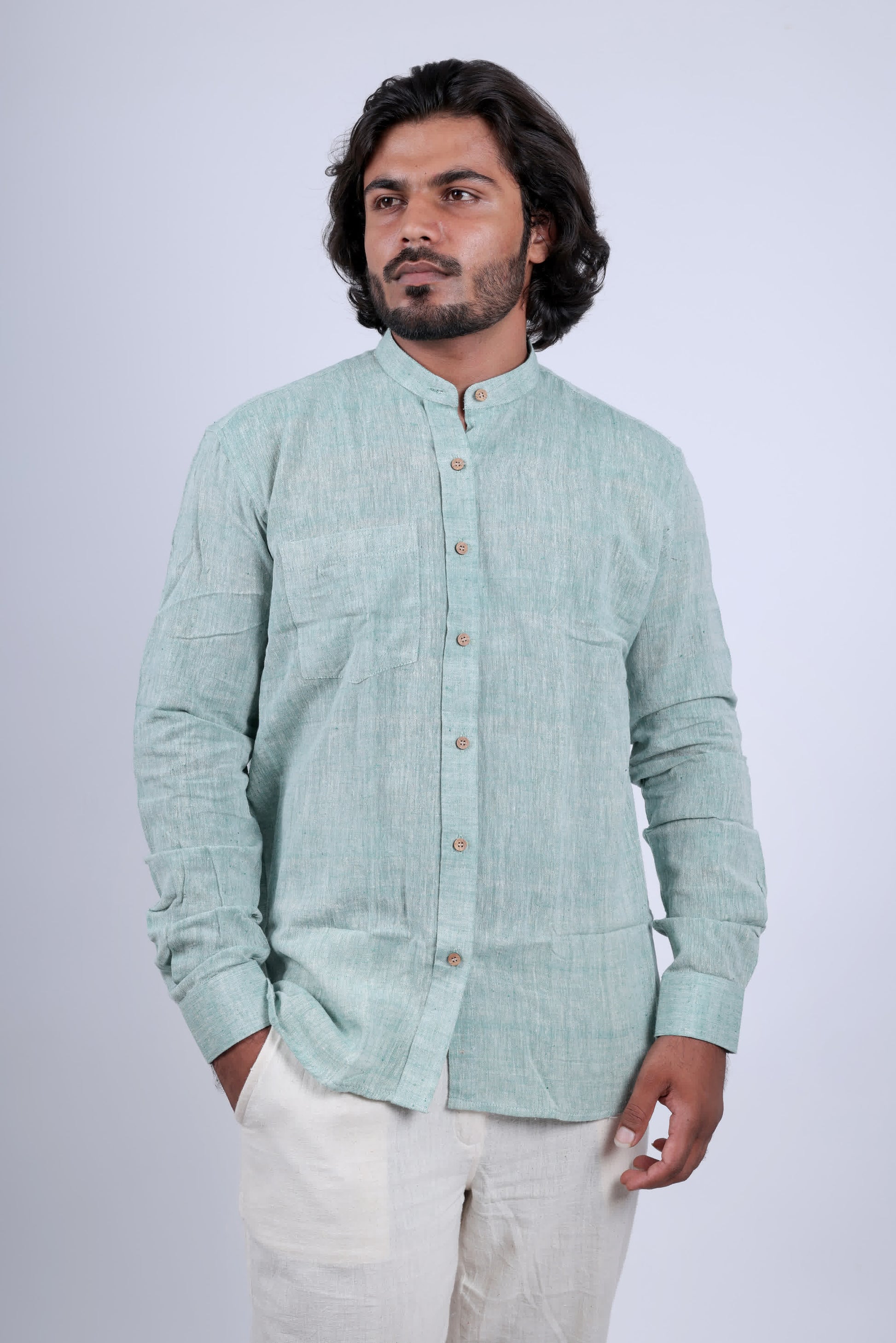 Kala Cotton Pista Full Sleeves Shirt RAKHIYO