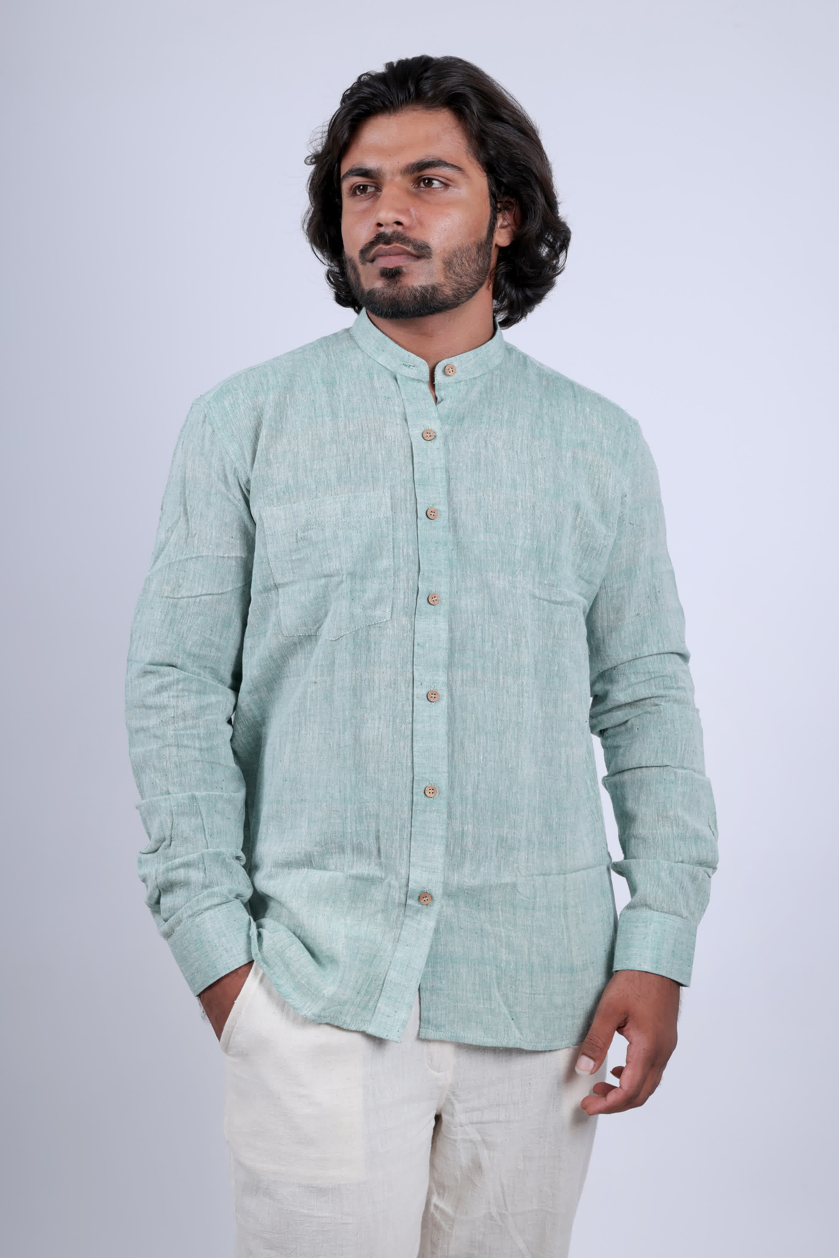 Kala Cotton Pista Full Sleeves Shirt RAKHIYO