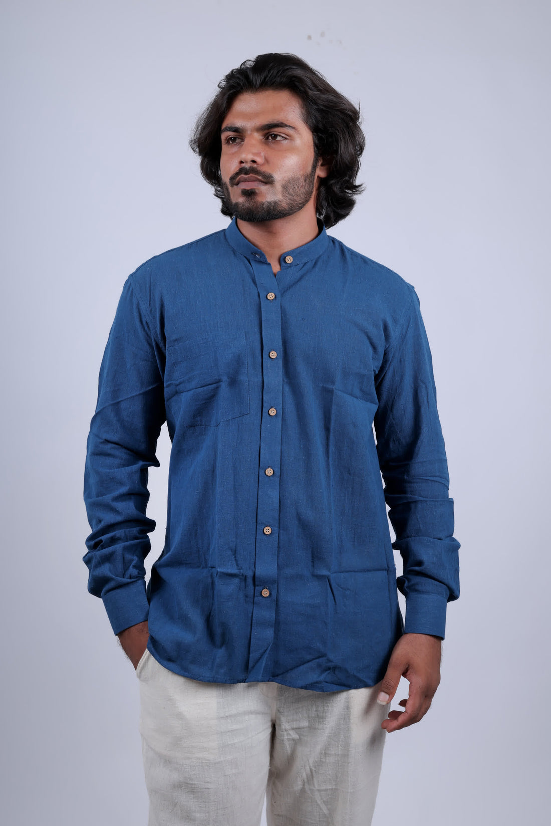 Kala Cotton Indigo Mendarin Full Sleeves Shirt RAKHIYO