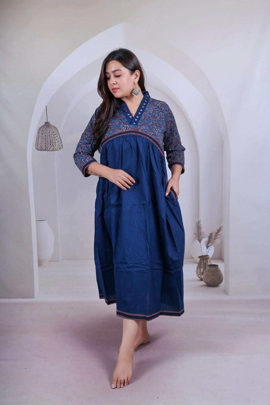 Kasis Ajarakh Mirror Cotton V Neck One Piece RAKHIYO