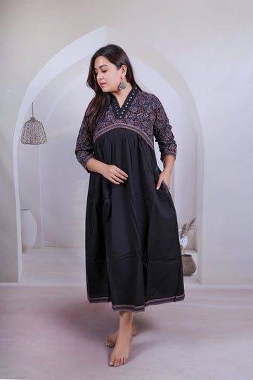 Kasis Ajarakh Mirror Cotton V Neck One Piece RAKHIYO