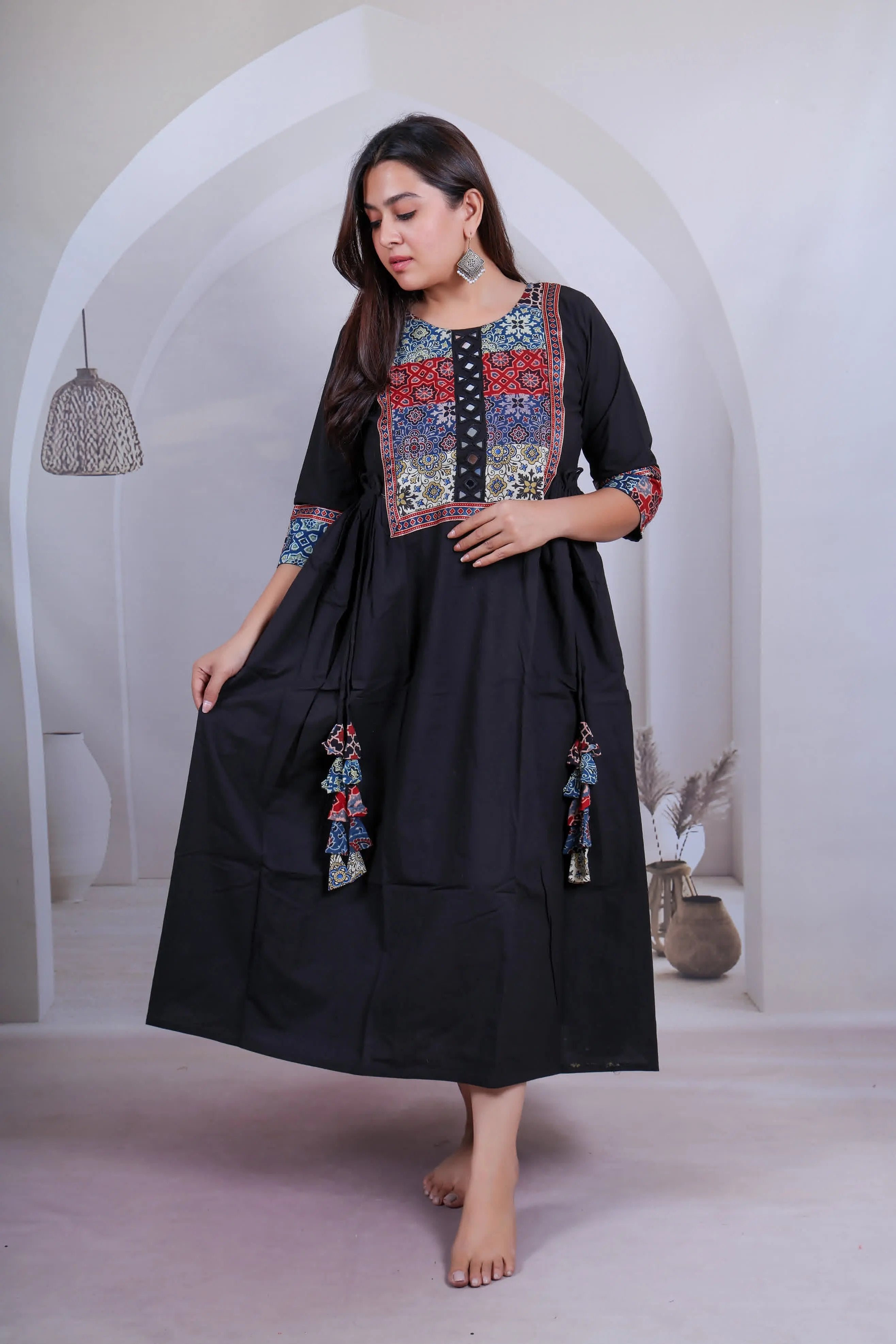 Gauri Ajarakh Patchwork Mirror Cotton Plain One Piece Kurti RAKHIYO