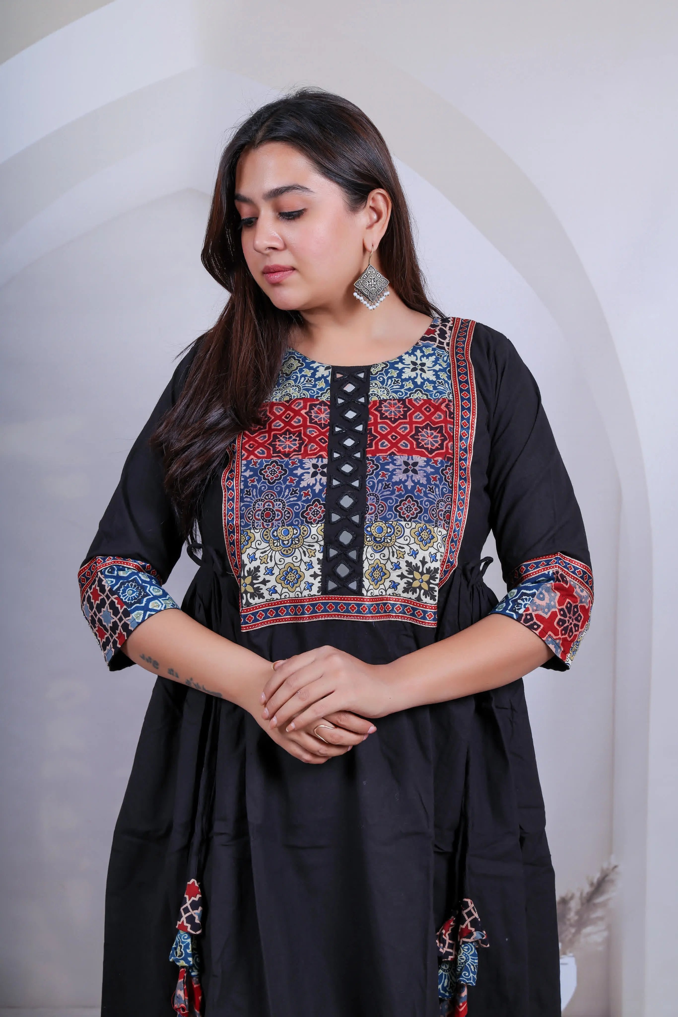 Gauri Ajarakh Patchwork Mirror Cotton Plain One Piece Kurti RAKHIYO