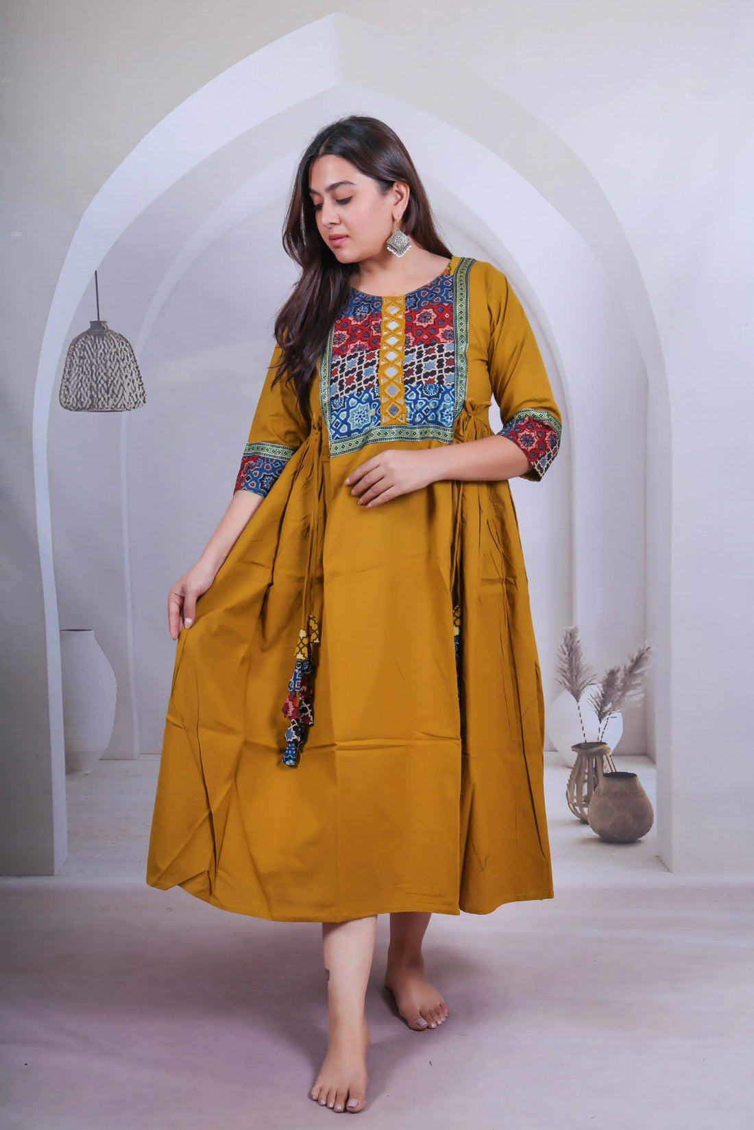 Gauri Ajarakh Patchwork Mirror Cotton Plain One Piece Kurti RAKHIYO