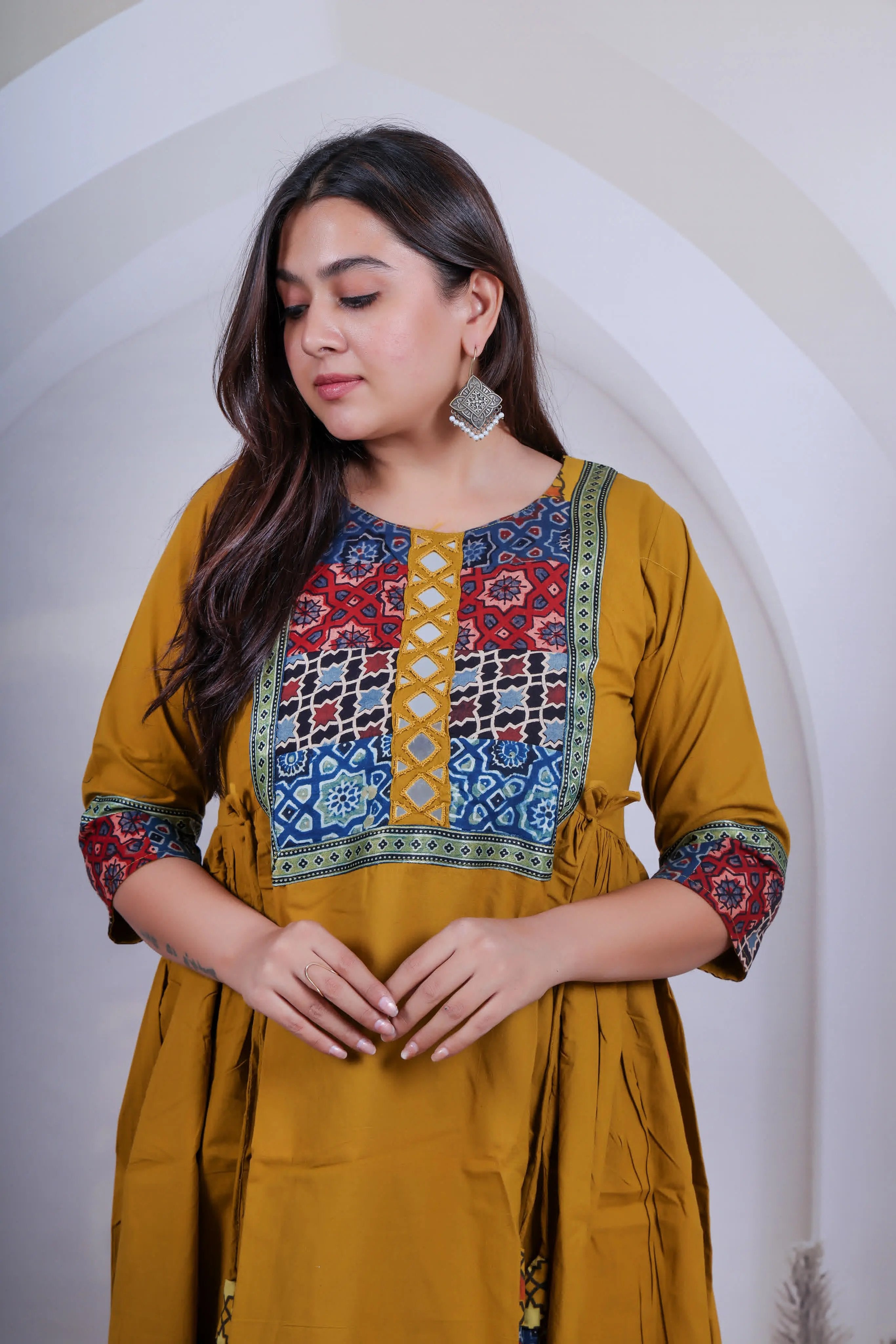 Gauri Ajarakh Patchwork Mirror Cotton Plain One Piece Kurti RAKHIYO