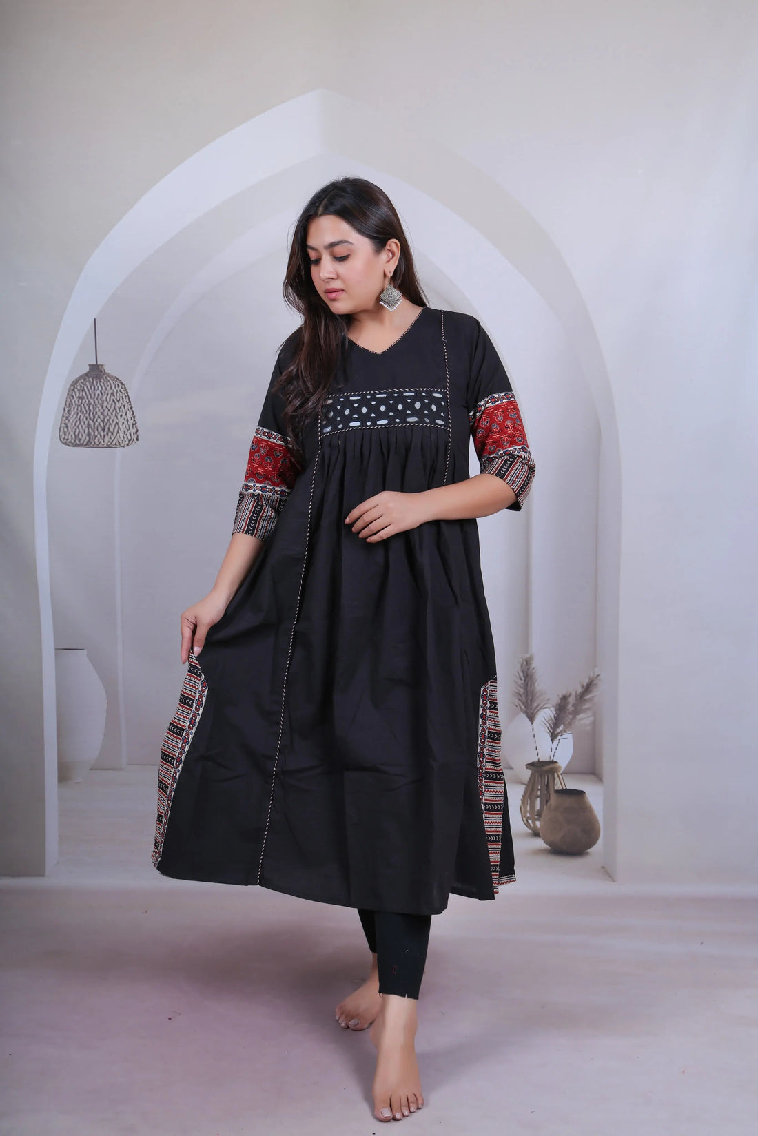 Anvika Black Cotton Mirror One Piece Kurti RAKHIYO