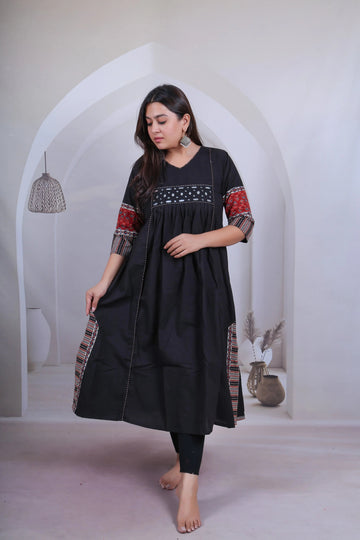 Anvika Black Cotton Mirror One Piece Kurti RAKHIYO