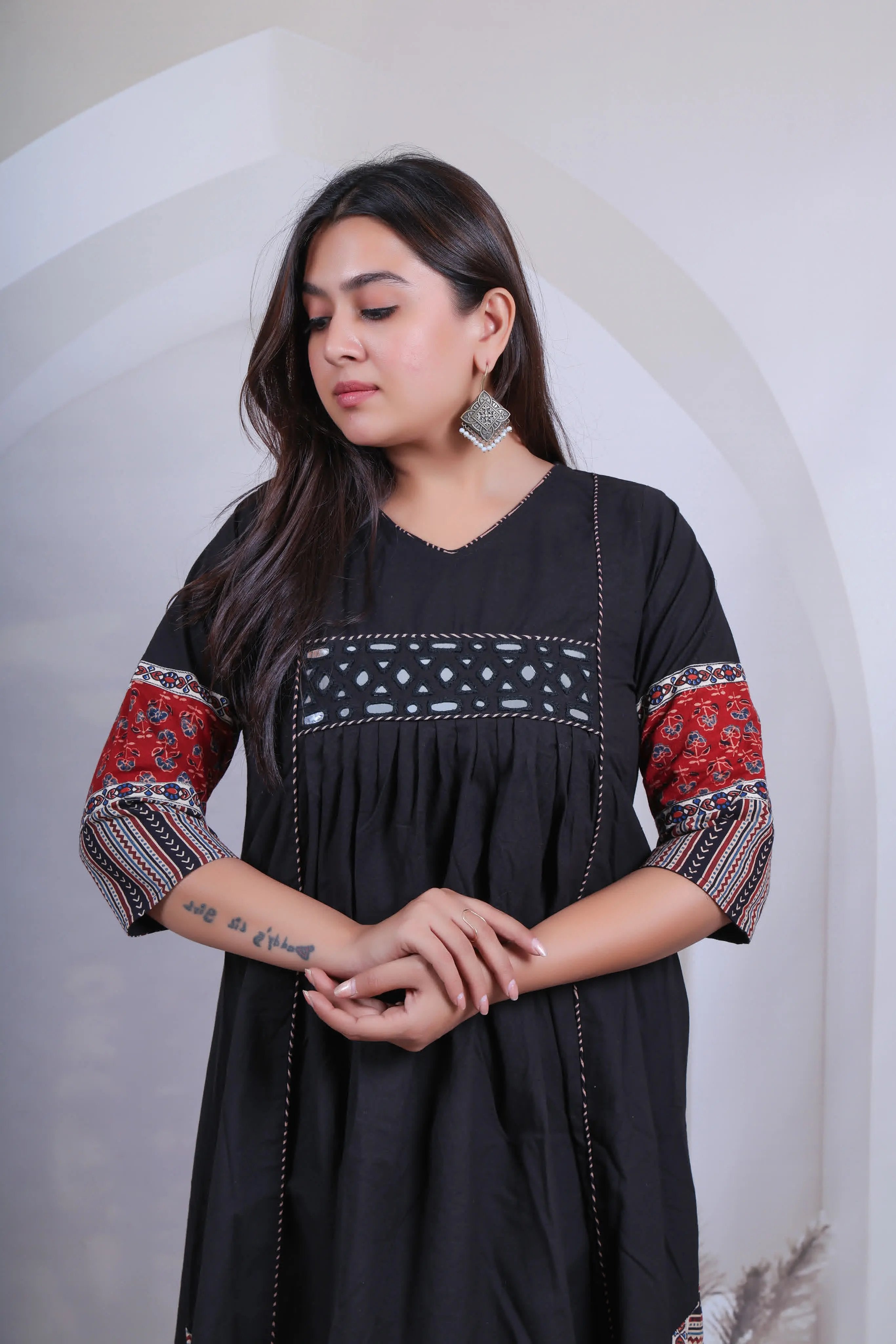 Anvika Black Cotton Mirror One Piece Kurti RAKHIYO