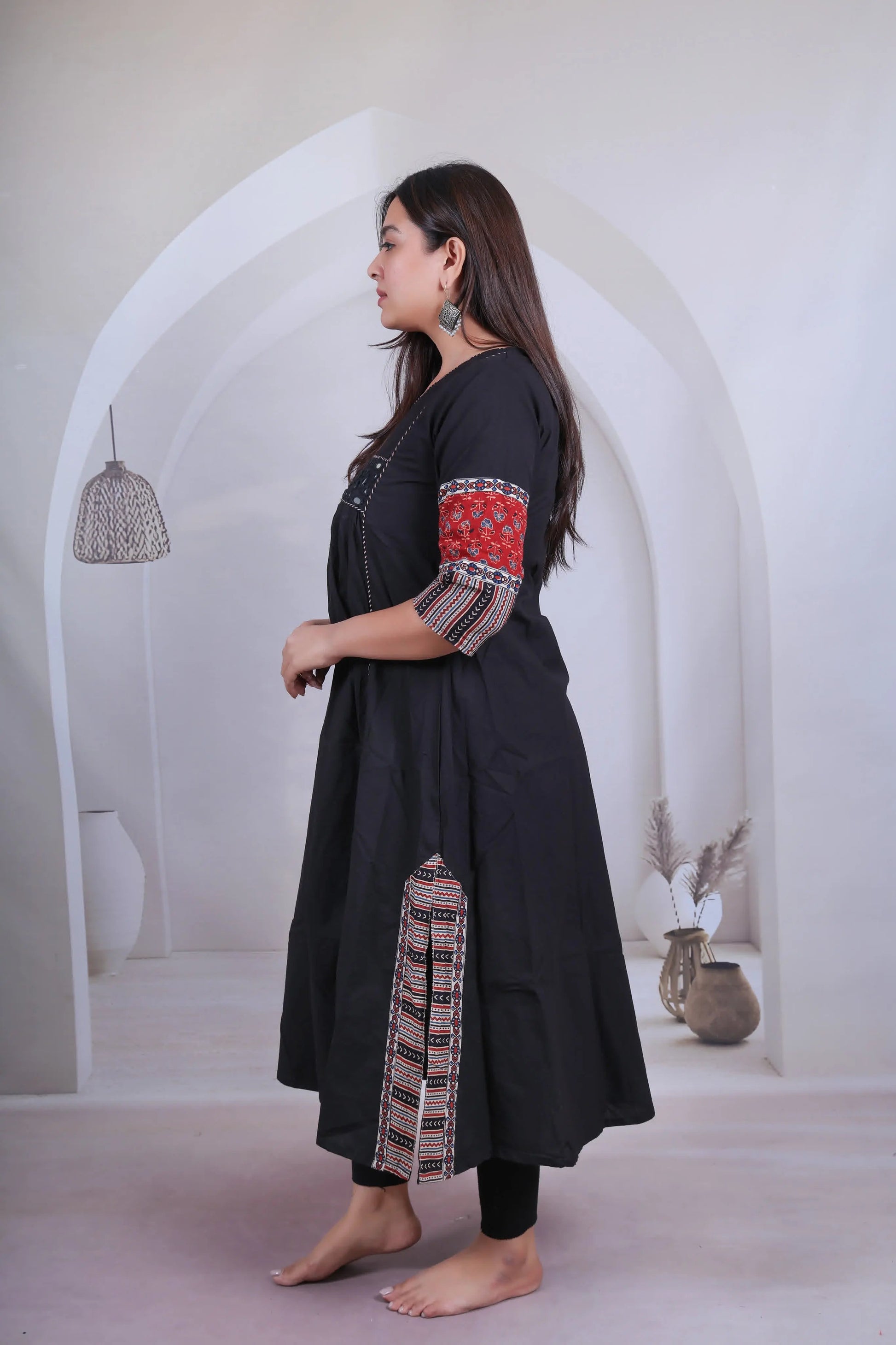 Anvika Black Cotton Mirror One Piece Kurti RAKHIYO