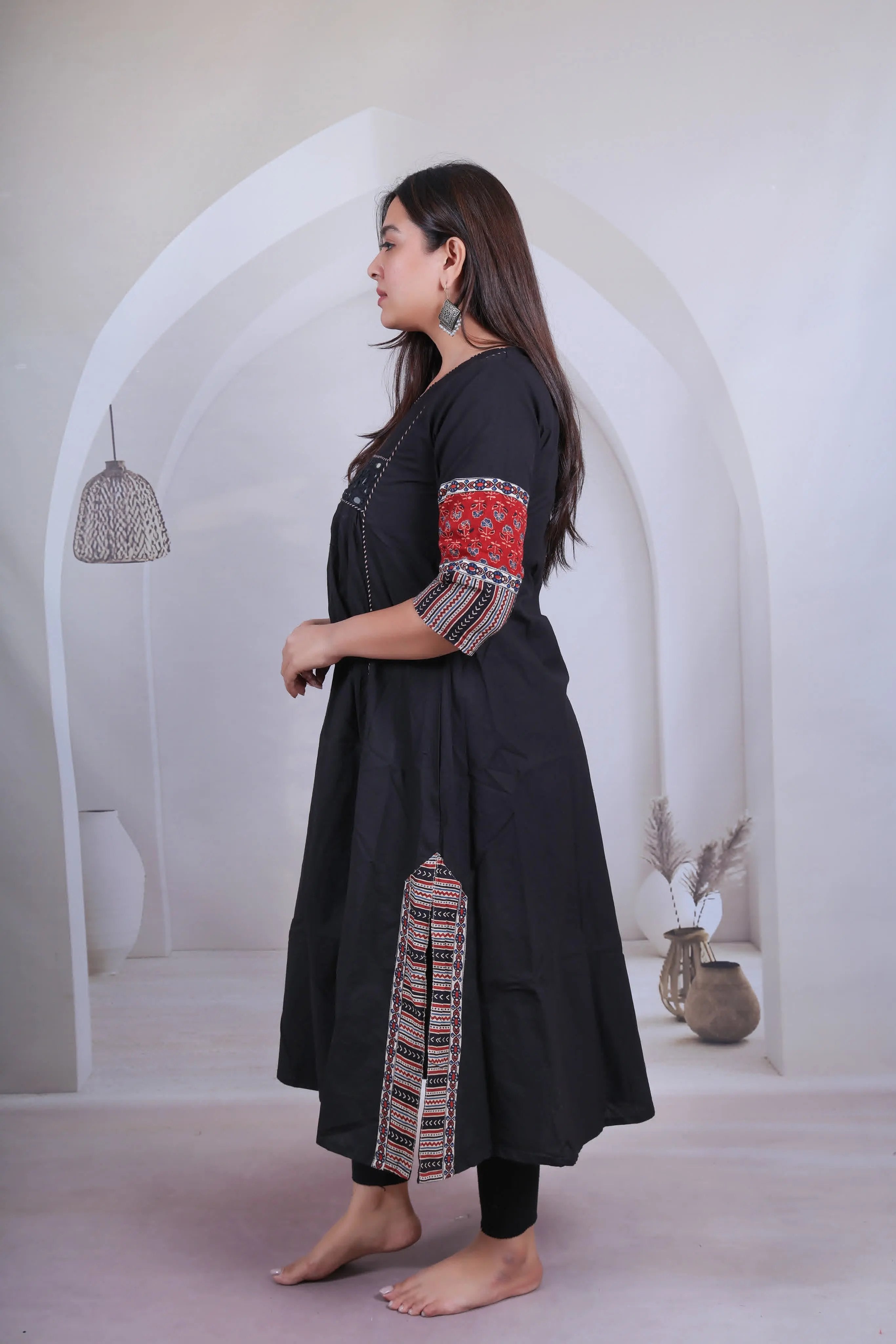 Anvika Black Cotton Mirror One Piece Kurti RAKHIYO