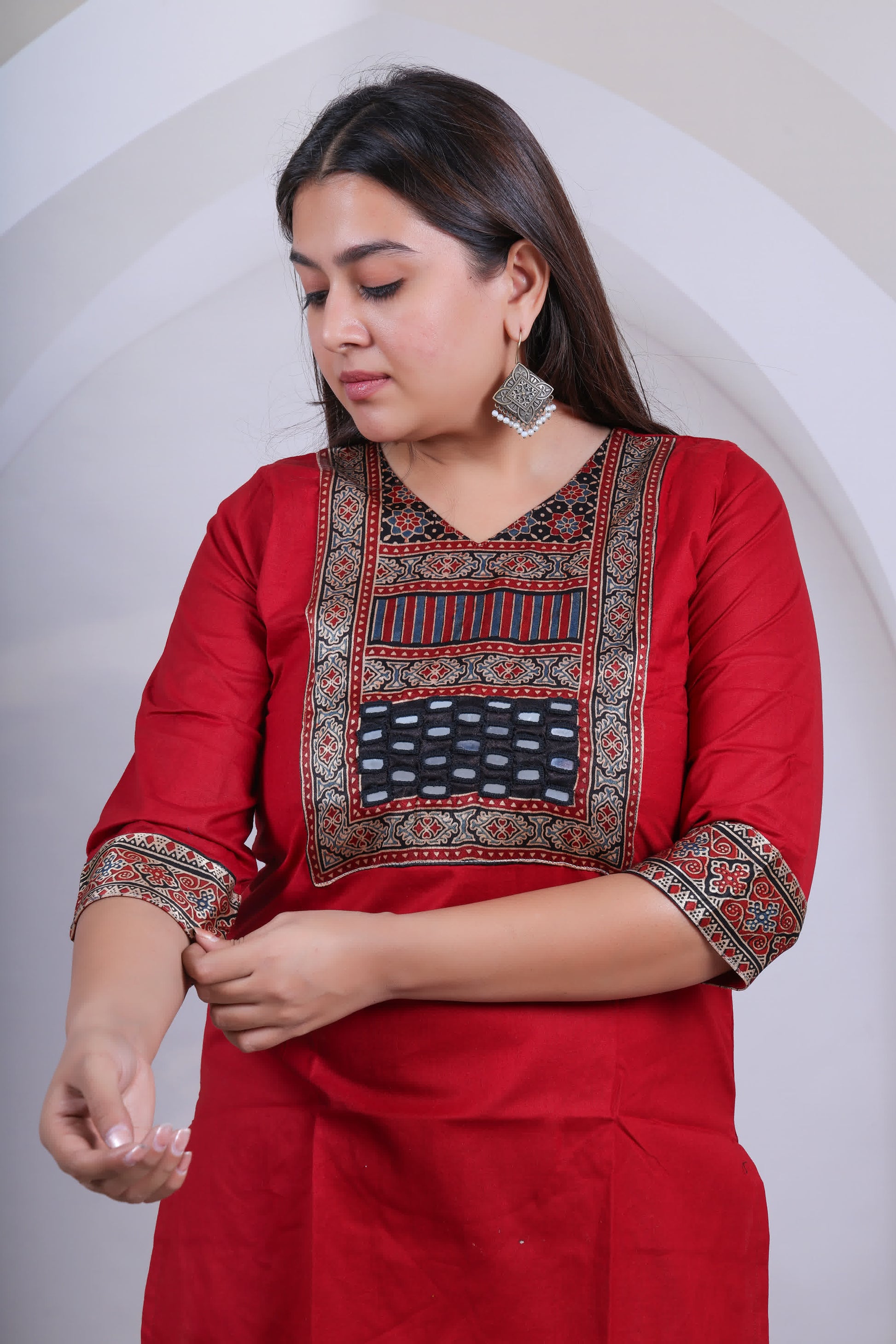 Maroon Kavya Ajarakh-Mirror Plain Cotton Short Top RAKHIYO