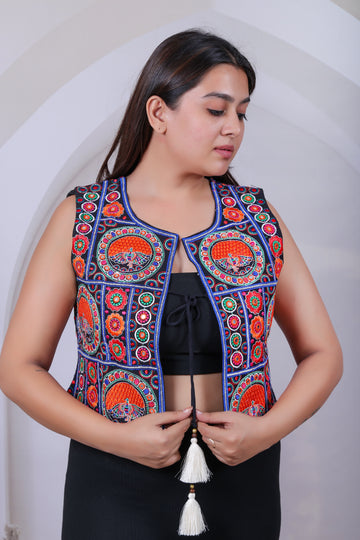 Black Peacock Embroidered Jacket RAKHIYO