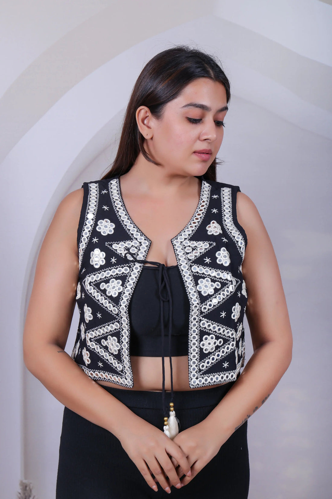 Black & White Embroidered Jacket RAKHIYO