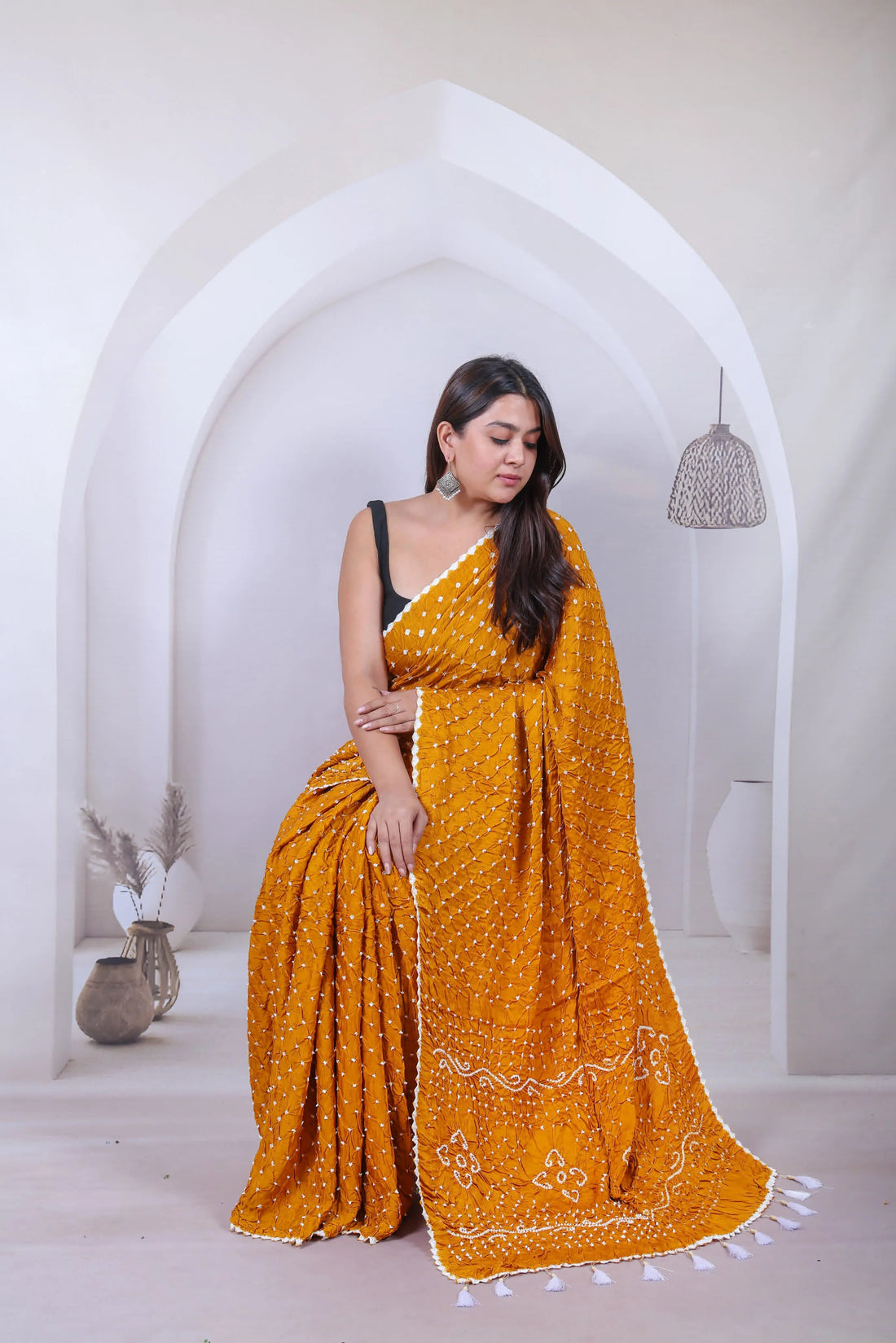 Mustard Bandhani Edging Gaji Saree RAKHIYO