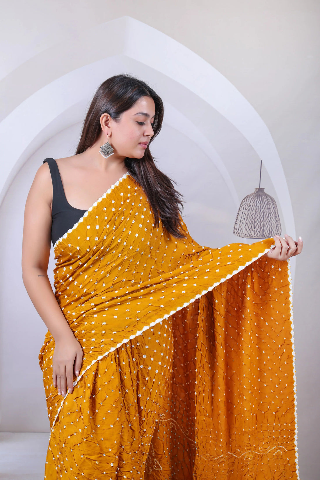 Mustard Bandhani Edging Gaji Saree RAKHIYO