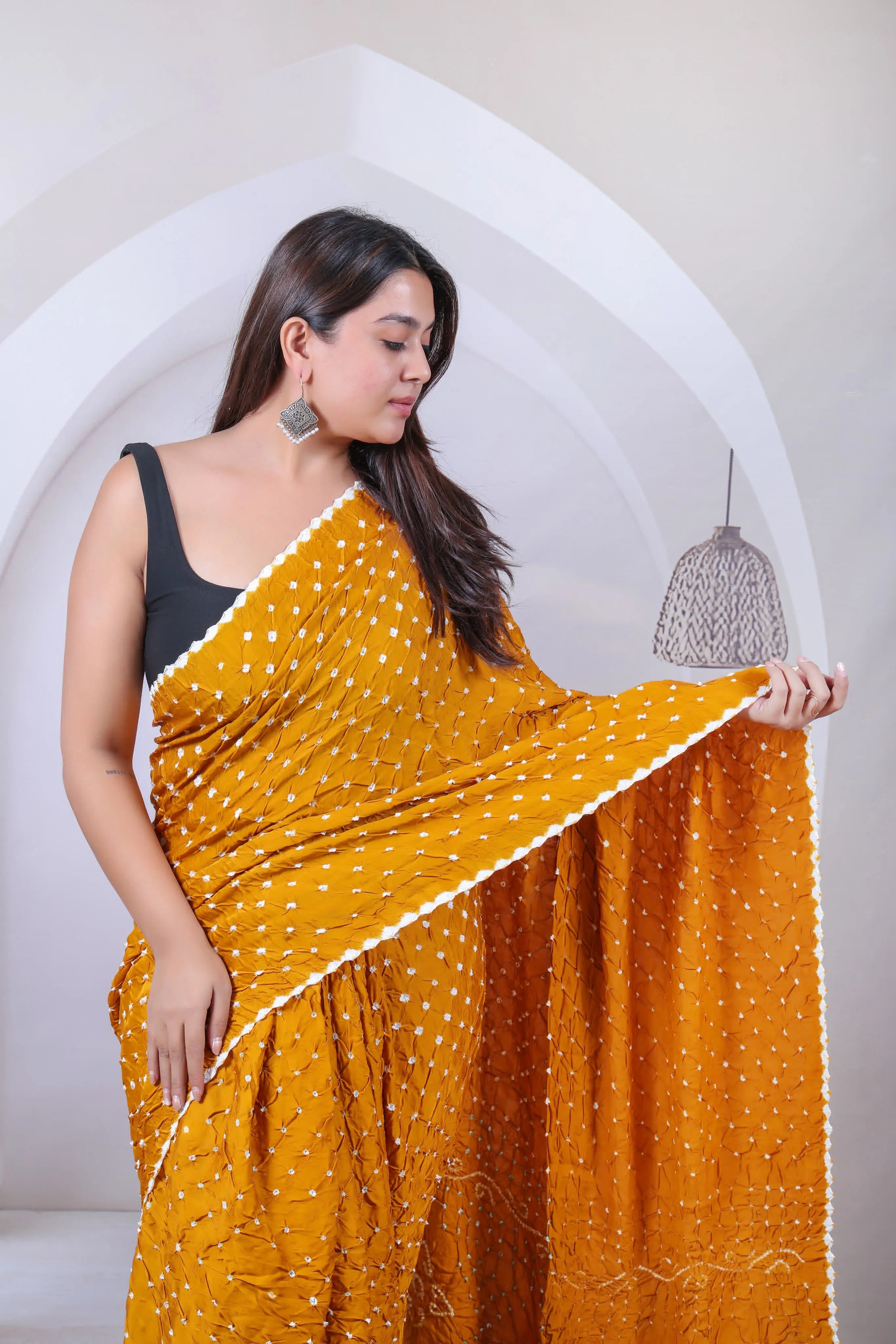 Mustard Bandhani Edging Gaji Saree RAKHIYO