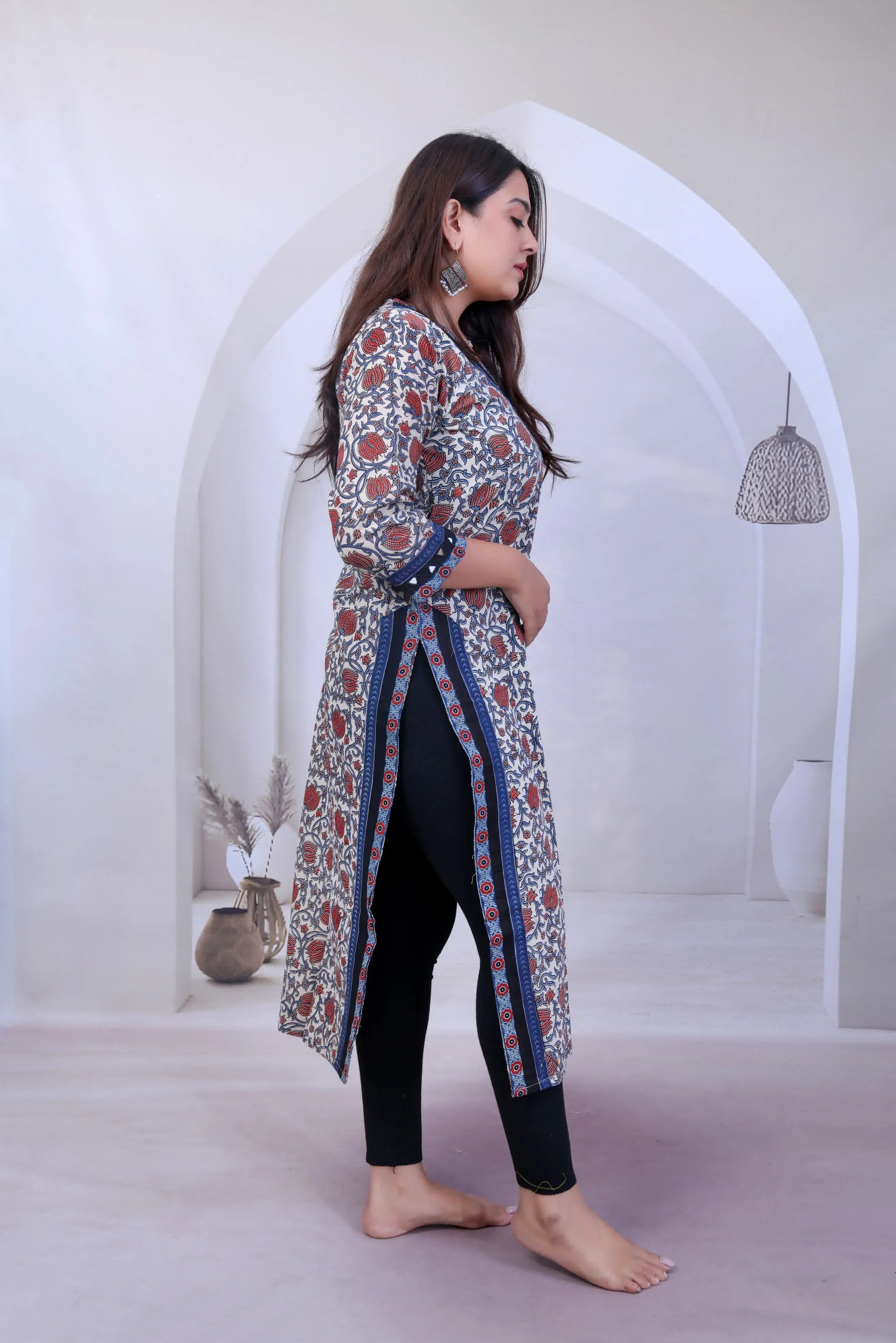 Devika Lotus Ajarakh Mirror Cotton Straight Kurti RAKHIYO