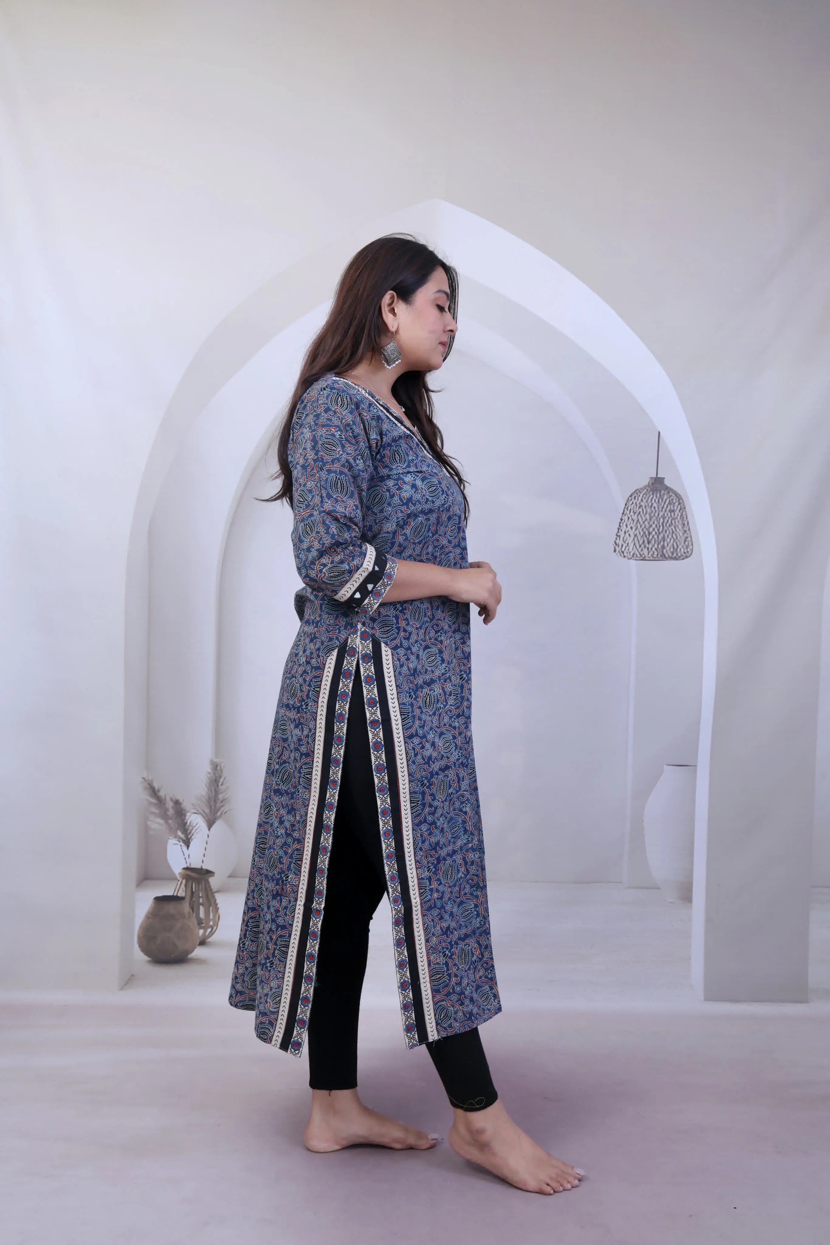 Devika Lotus Ajarakh Mirror Cotton Straight Kurti RAKHIYO