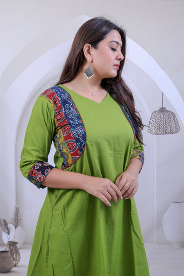 Prapti Jacket style Parrot Cotton Kurti