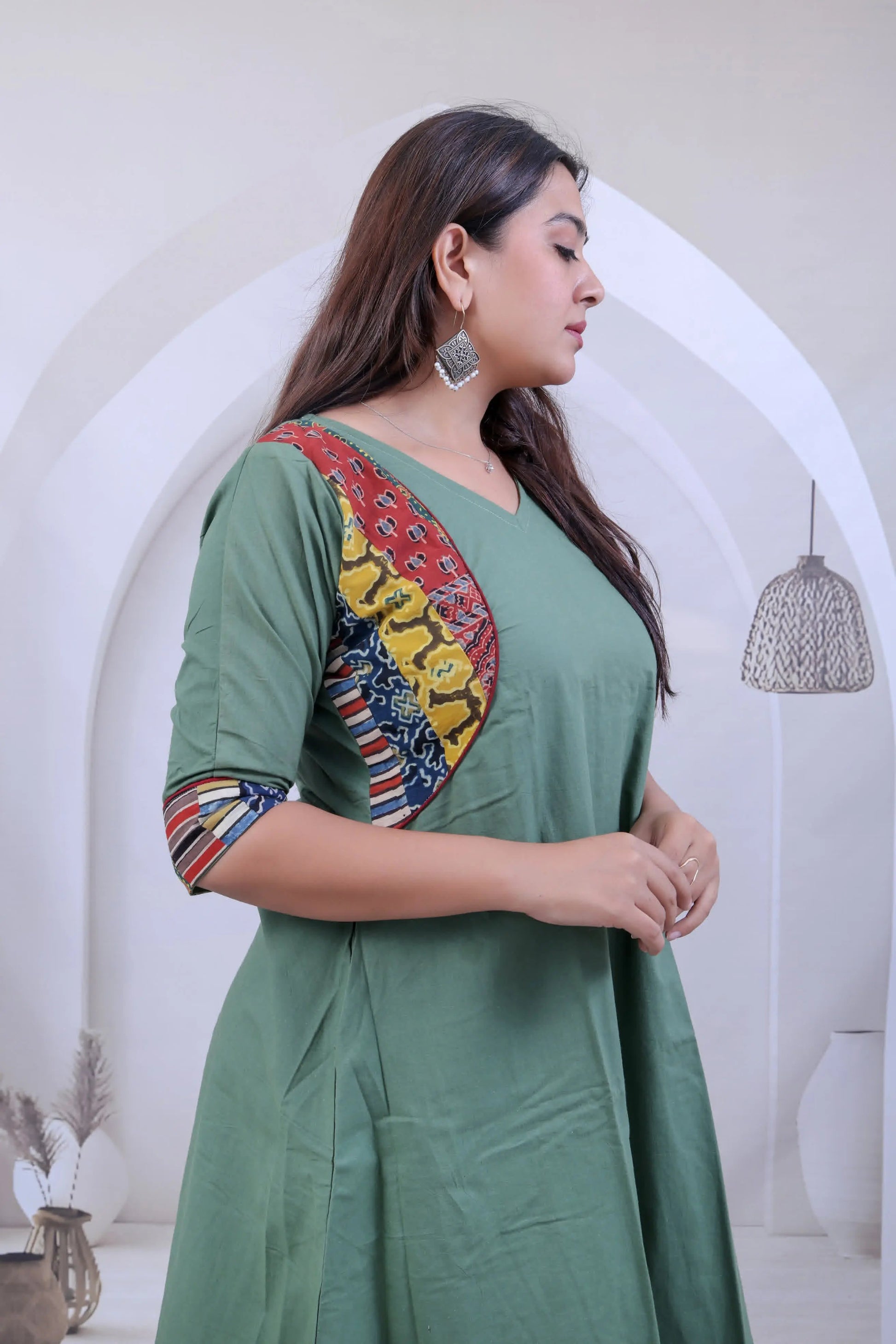 Prapti Jacket style Sea Green Cotton Kurti RAKHIYO