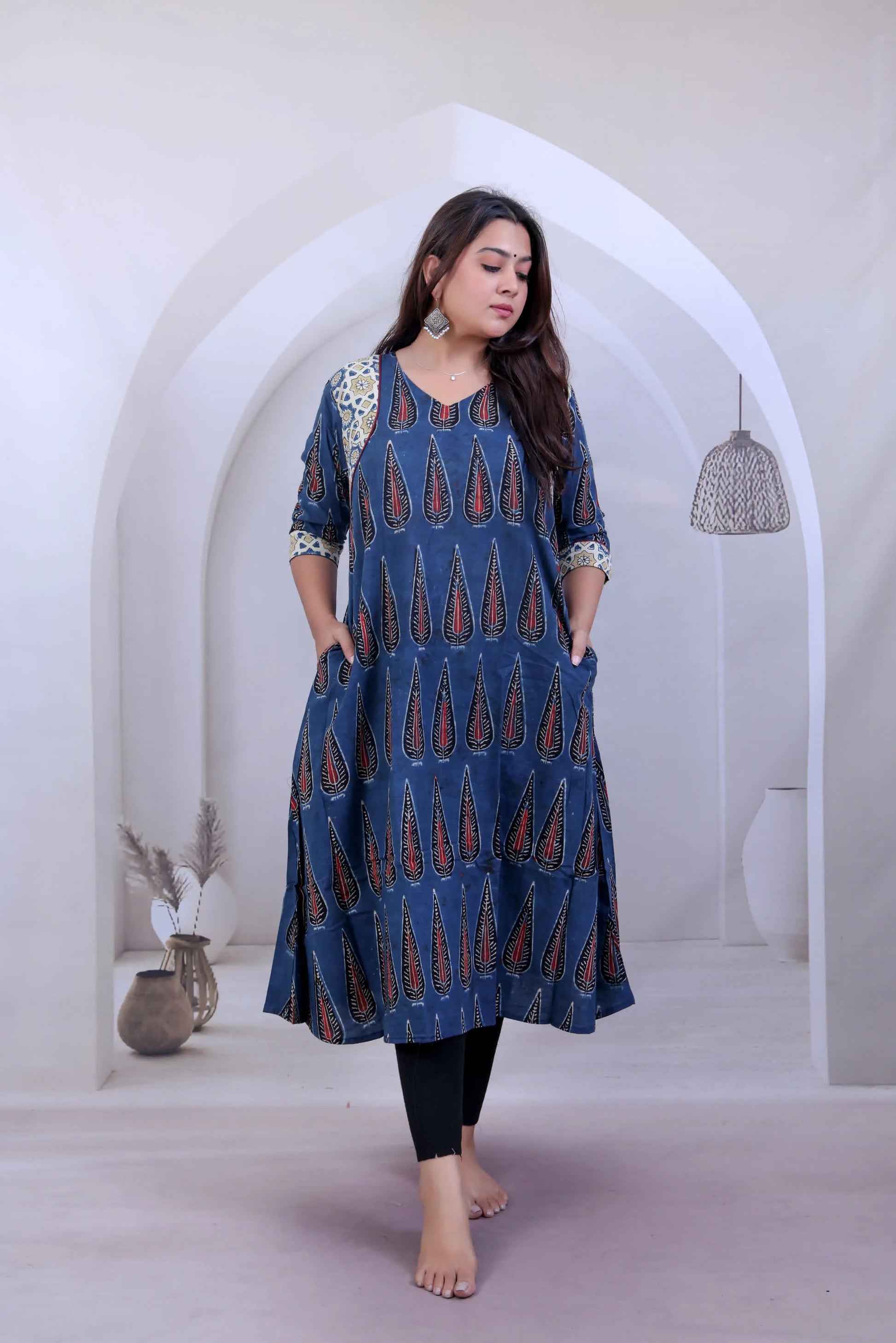 Arshu Ajarakh Indigo Leaf Cotton Kurti RAKHIYO