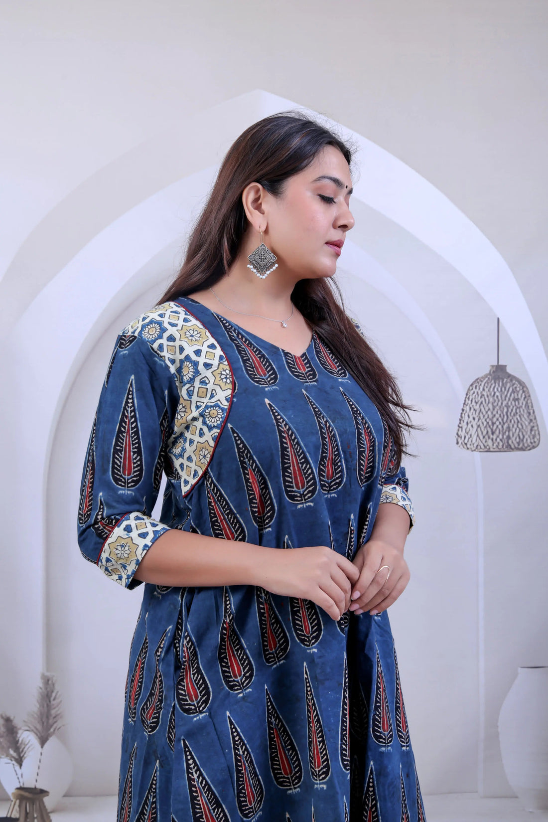 Arshu Ajarakh Indigo Leaf Cotton Kurti RAKHIYO