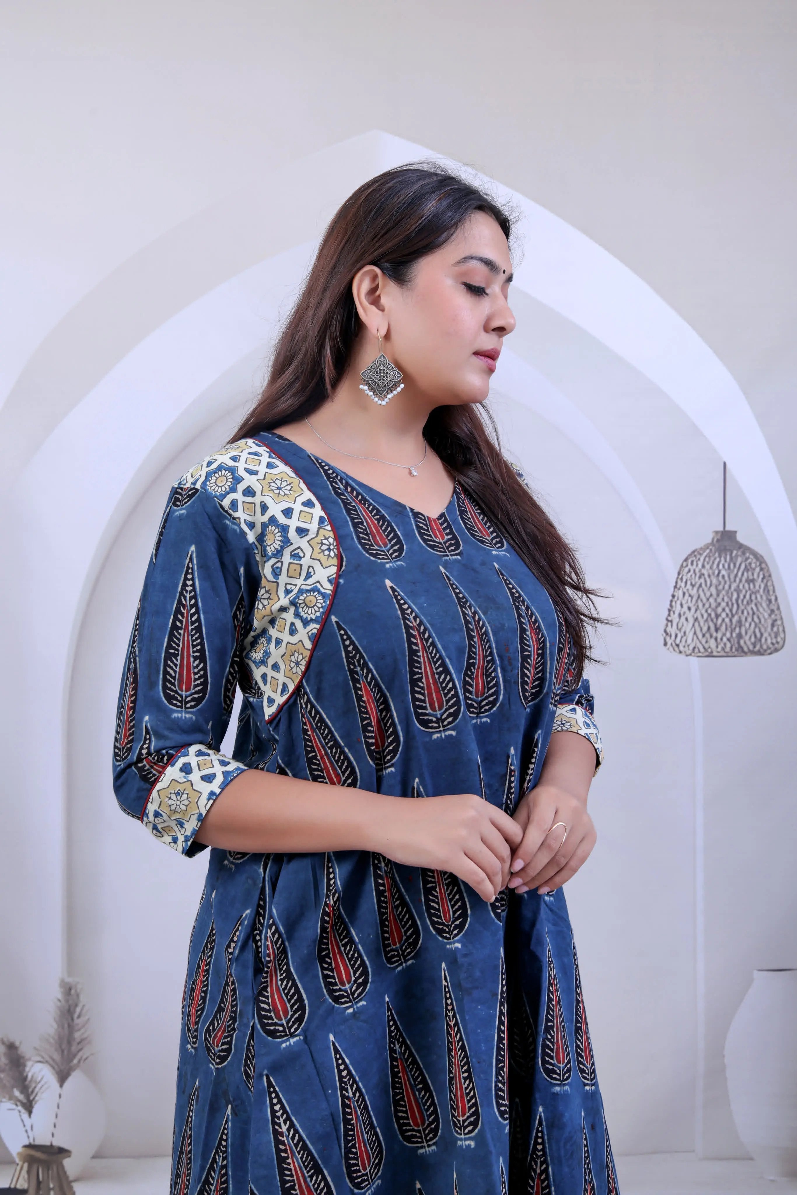 Arshu Ajarakh Indigo Leaf Cotton Kurti RAKHIYO