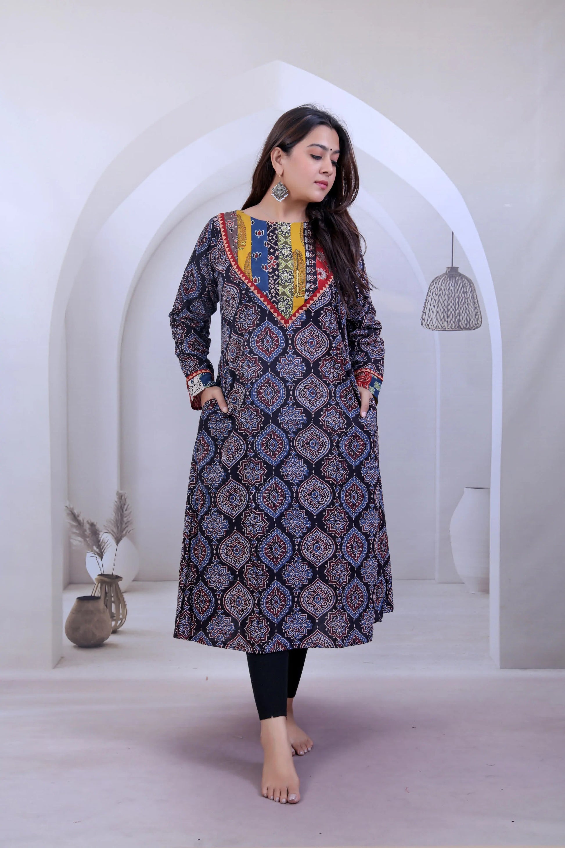 Gauri Multi Gala Ajarakh Cotton Kurti RAKHIYO