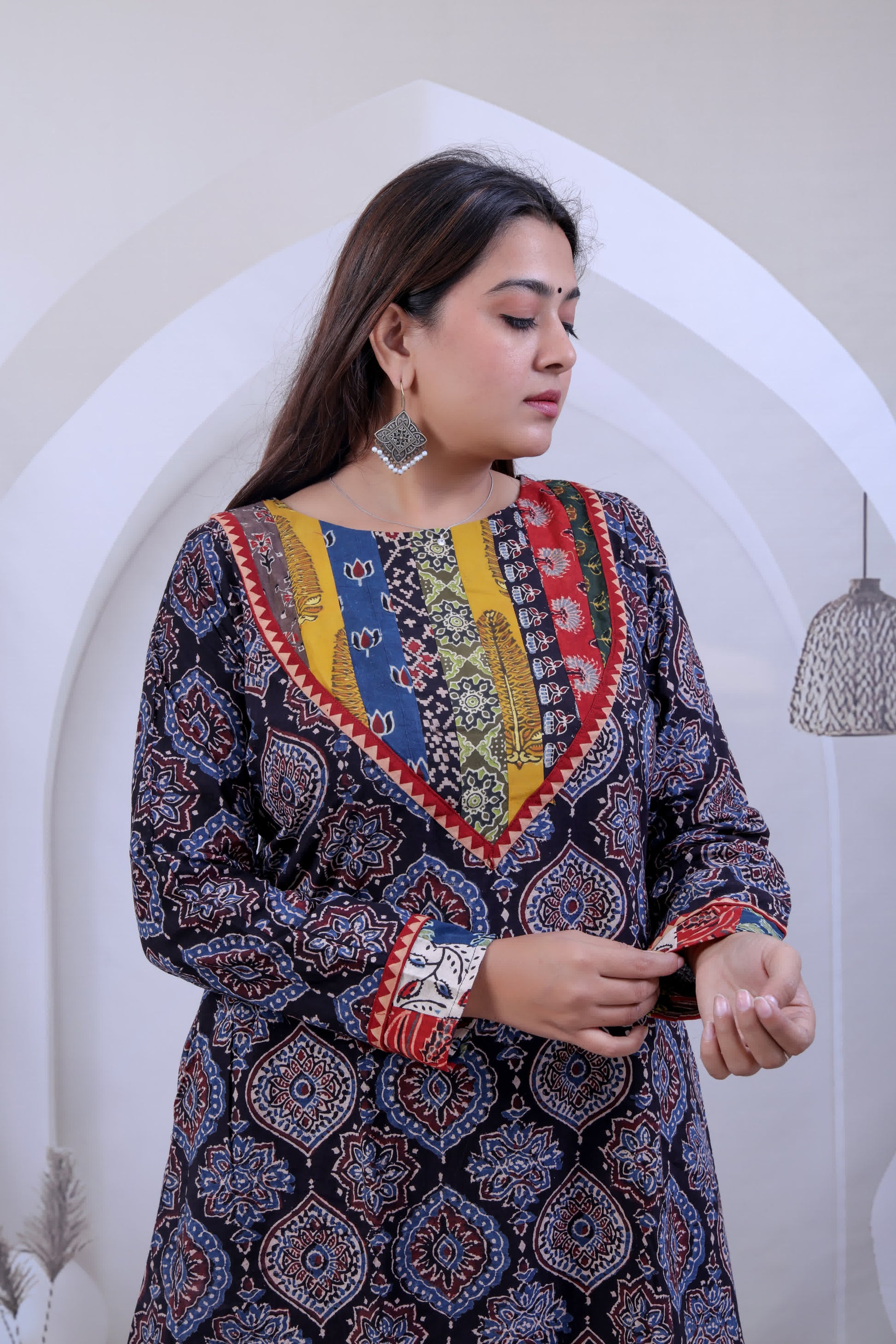 Gauri Multi Gala Ajarakh Cotton Kurti RAKHIYO