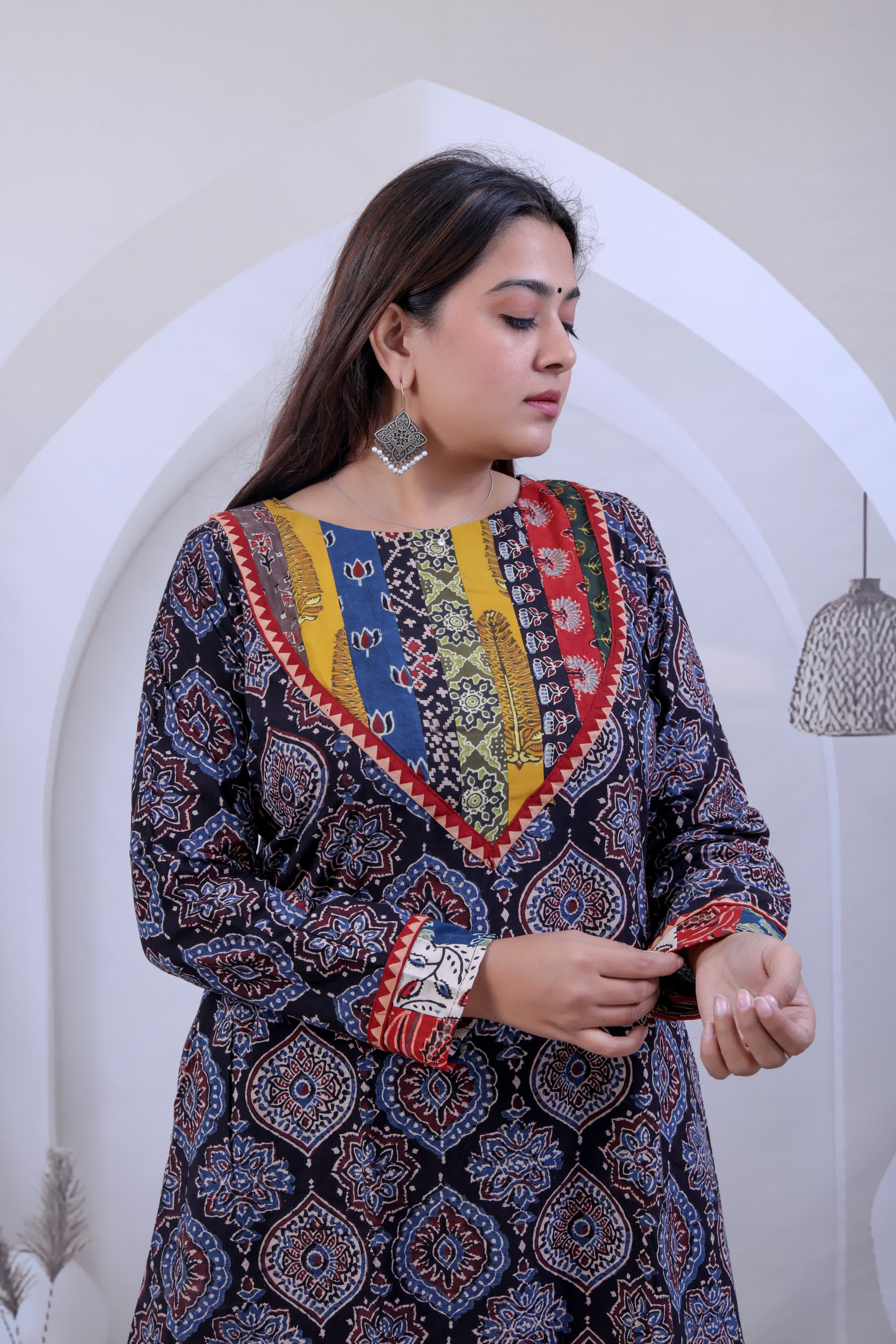 Gauri Multi Gala Ajarakh Cotton Kurti RAKHIYO