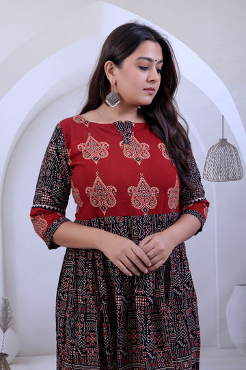 Vrunda Varli Ajarakh Cotton Frock Kurti